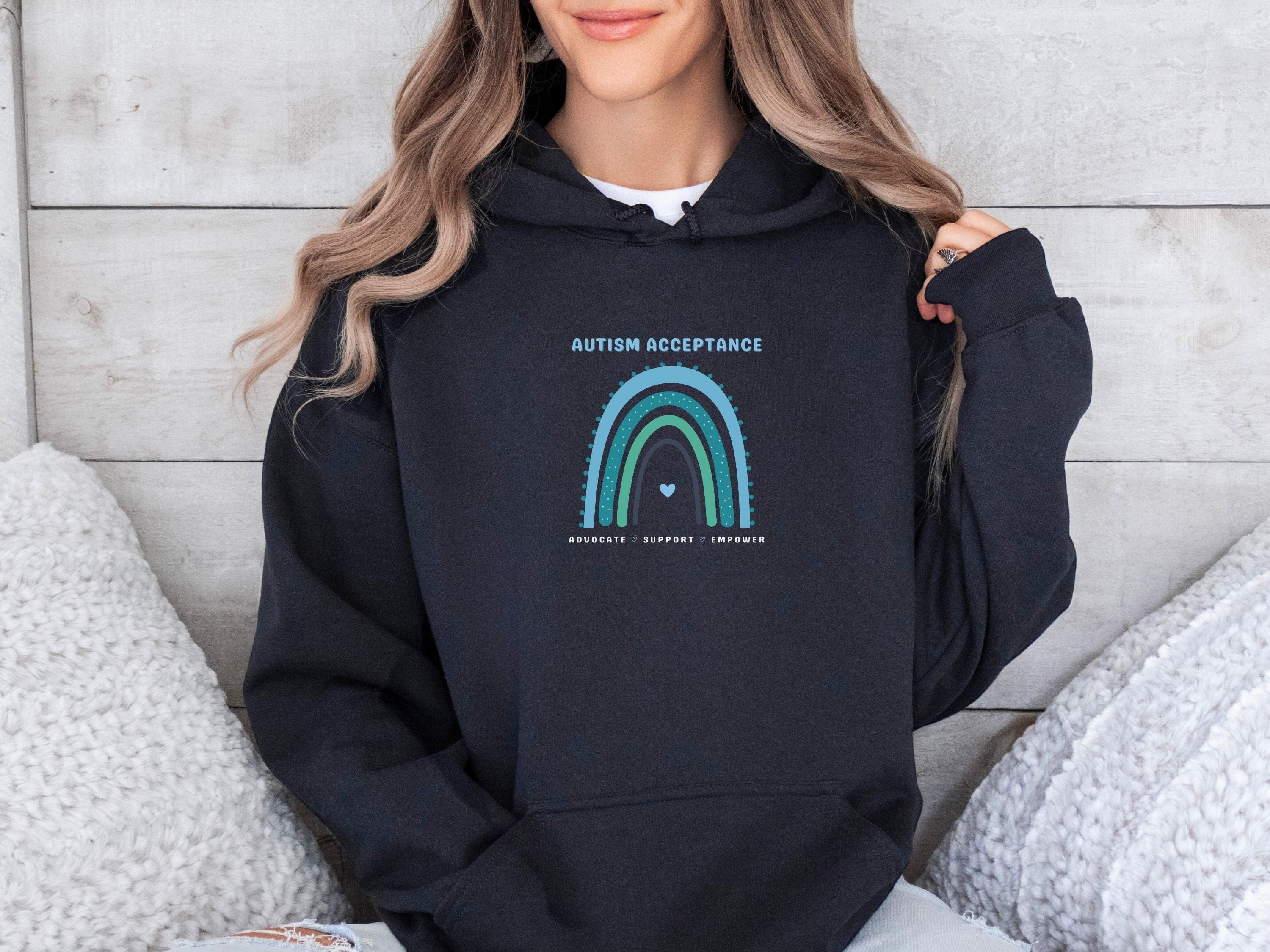 Advocate Support Empower Autism Acceptance Rainbow Hoodie-Neurodiversity, ADHD & Autism Awareness & Acceptance Hoodie by Daily Bloom