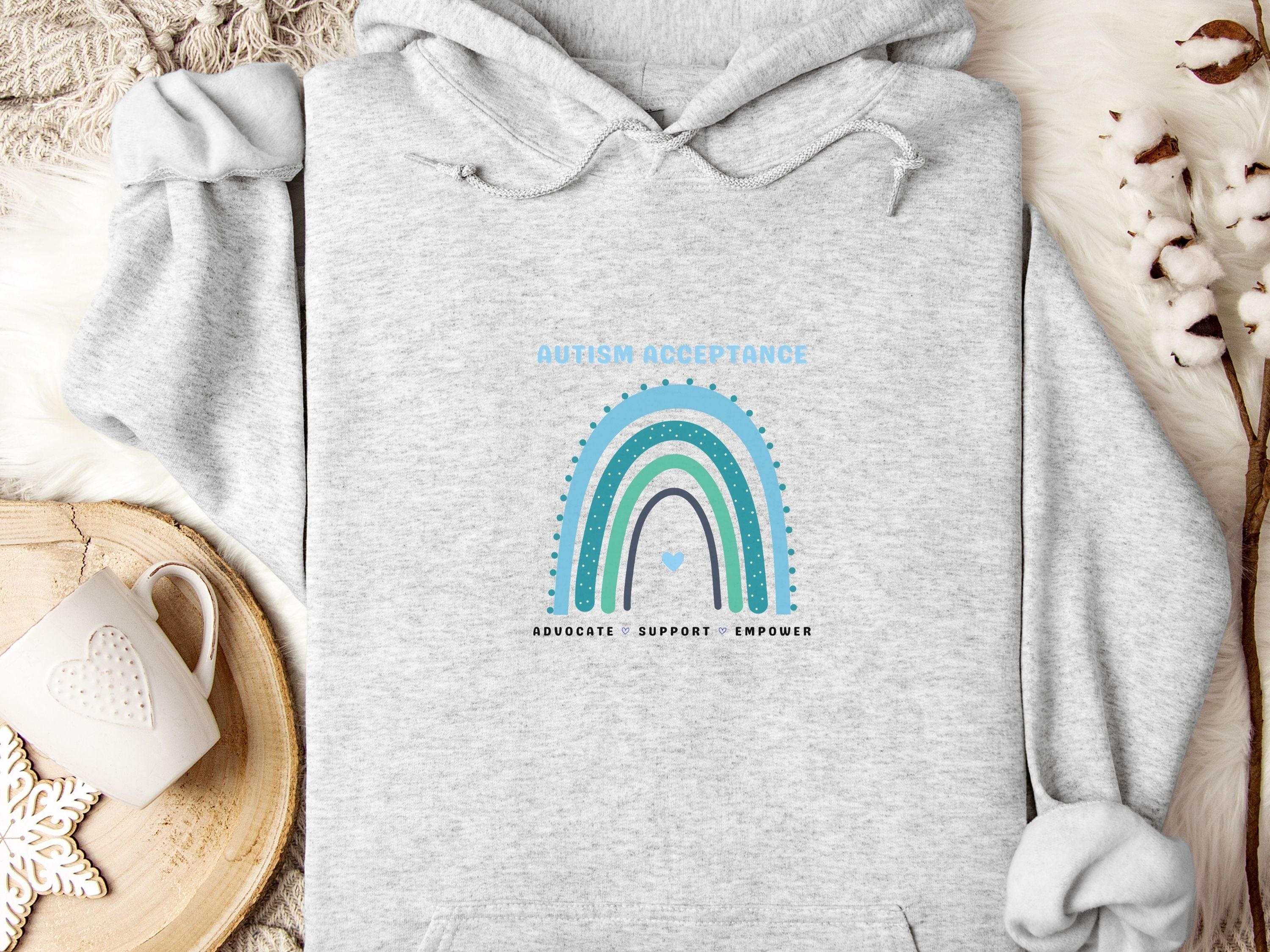 Advocate Support Empower Autism Acceptance Rainbow Hoodie-Ash-Neurodiversity, ADHD & Autism Awareness & Acceptance Hoodie by Daily Bloom