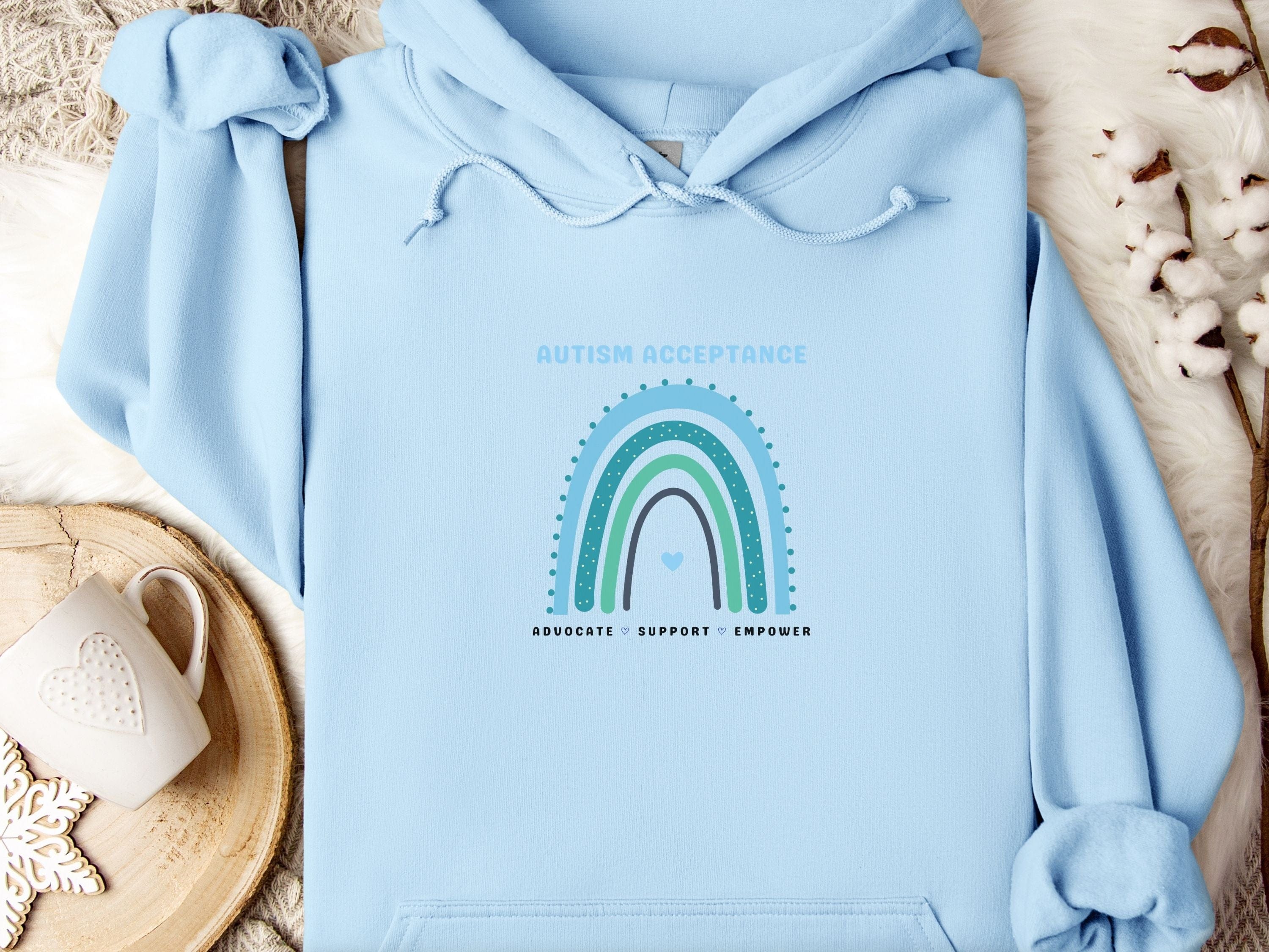 Advocate Support Empower Autism Acceptance Rainbow Hoodie-Light Blue-Neurodiversity, ADHD & Autism Awareness & Acceptance Hoodie by Daily Bloom
