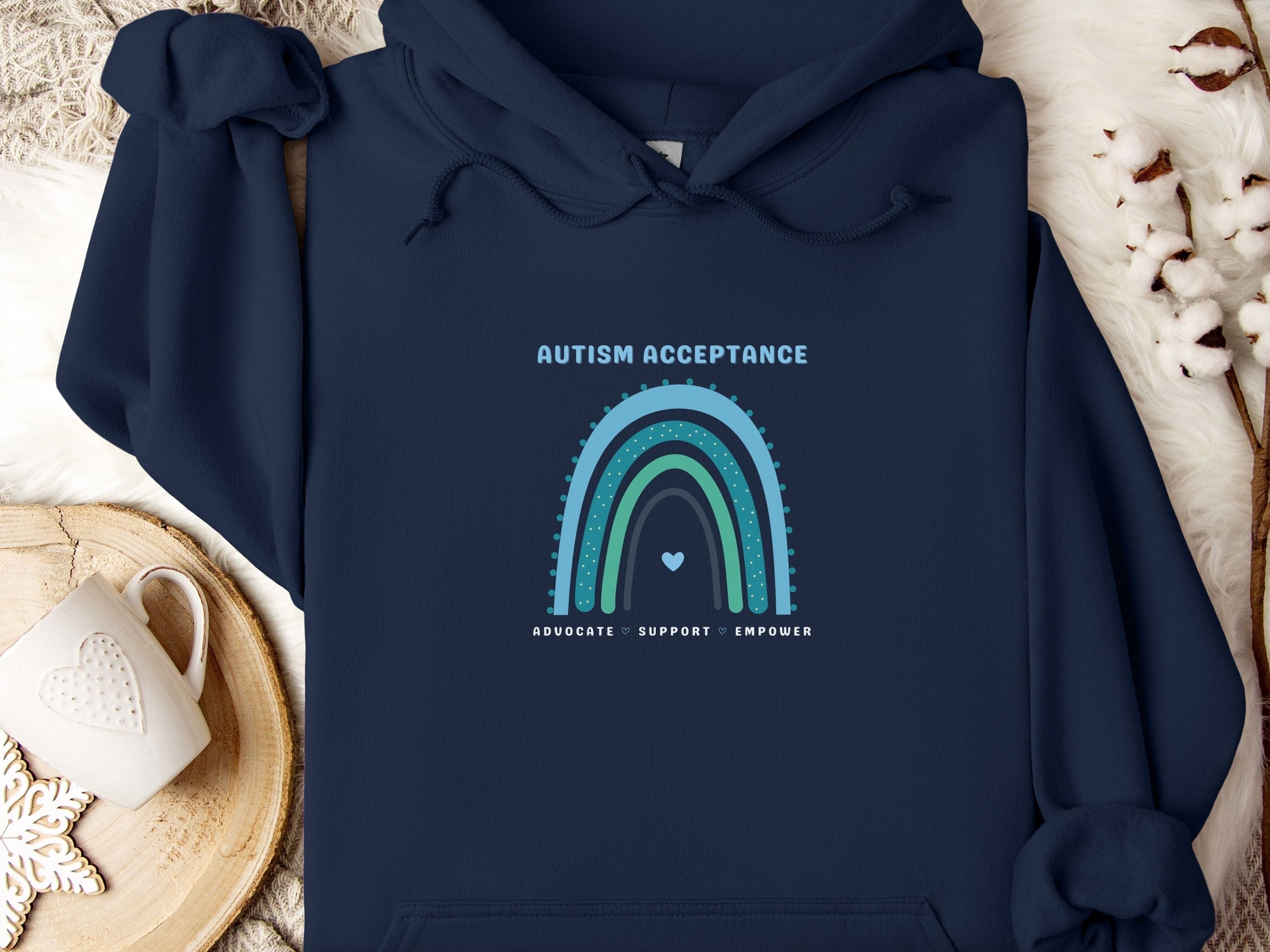 Advocate Support Empower Autism Acceptance Rainbow Hoodie-Navy-Neurodiversity, ADHD & Autism Awareness & Acceptance Hoodie by Daily Bloom