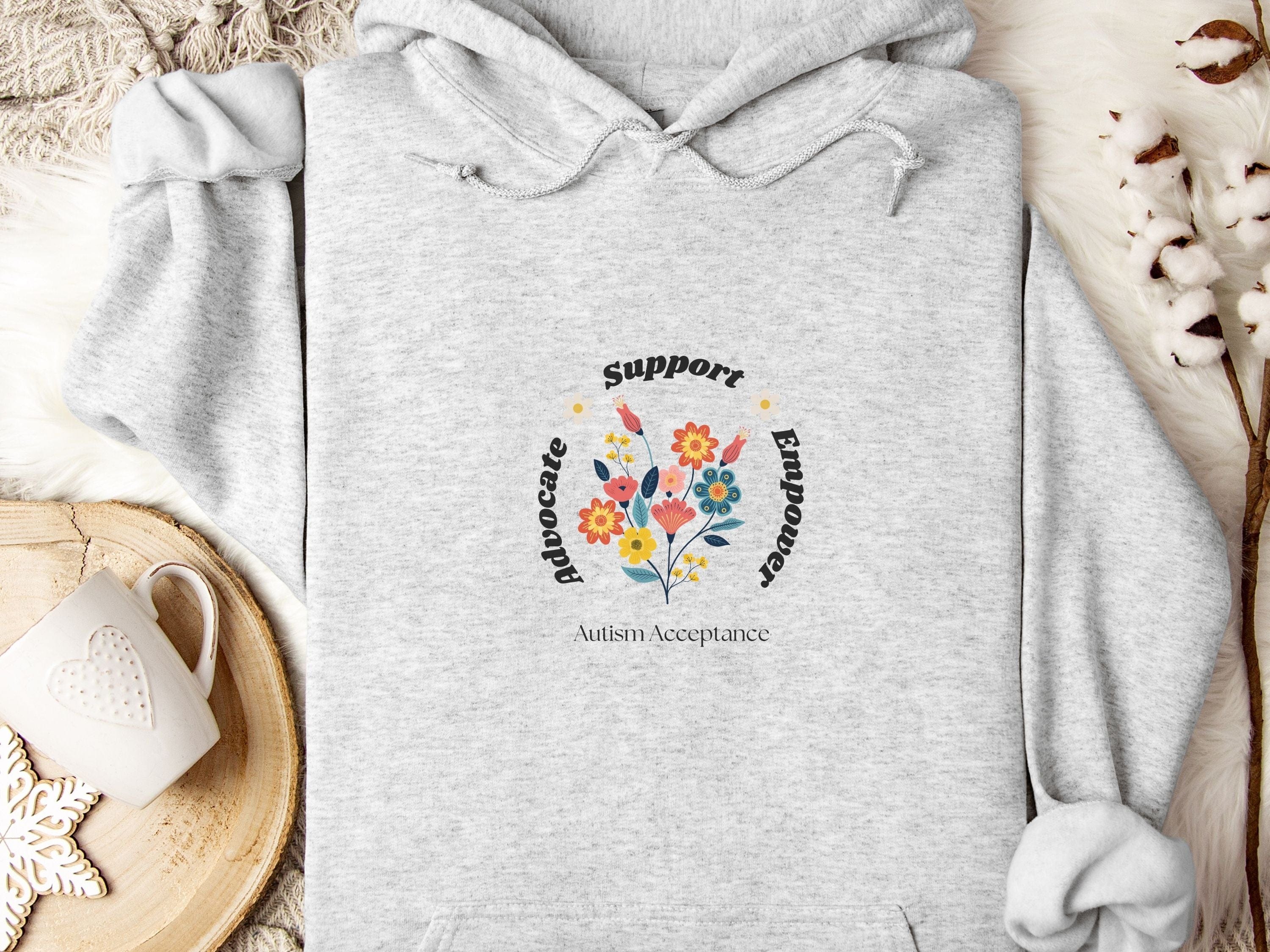 Advocate Support Empower Bunch of Flowers Hoodie-Ash-Neurodiversity, ADHD & Autism Awareness & Acceptance Hoodie by Daily Bloom