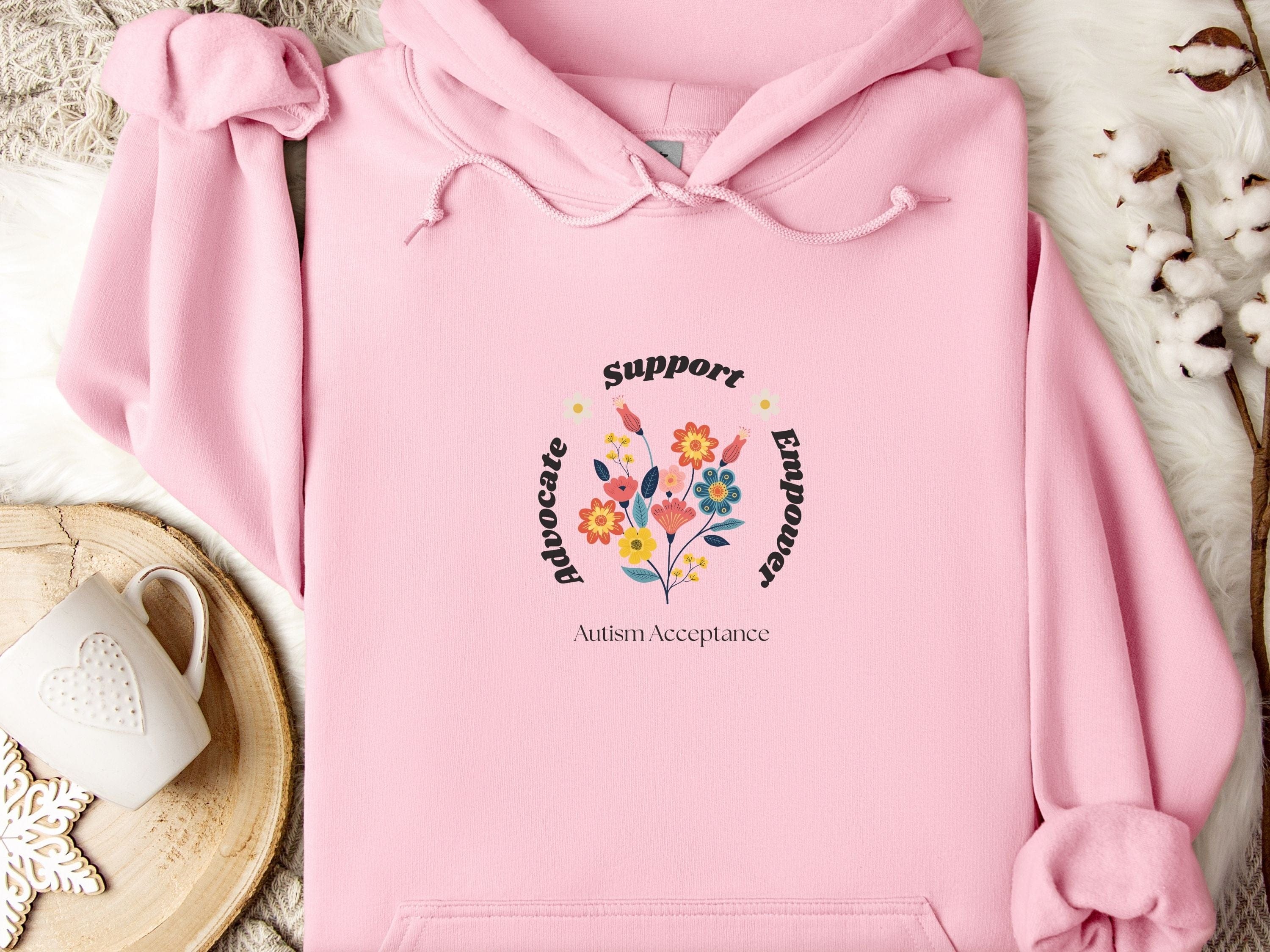 Advocate Support Empower Bunch of Flowers Hoodie-Light Pink-Neurodiversity, ADHD & Autism Awareness & Acceptance Hoodie by Daily Bloom