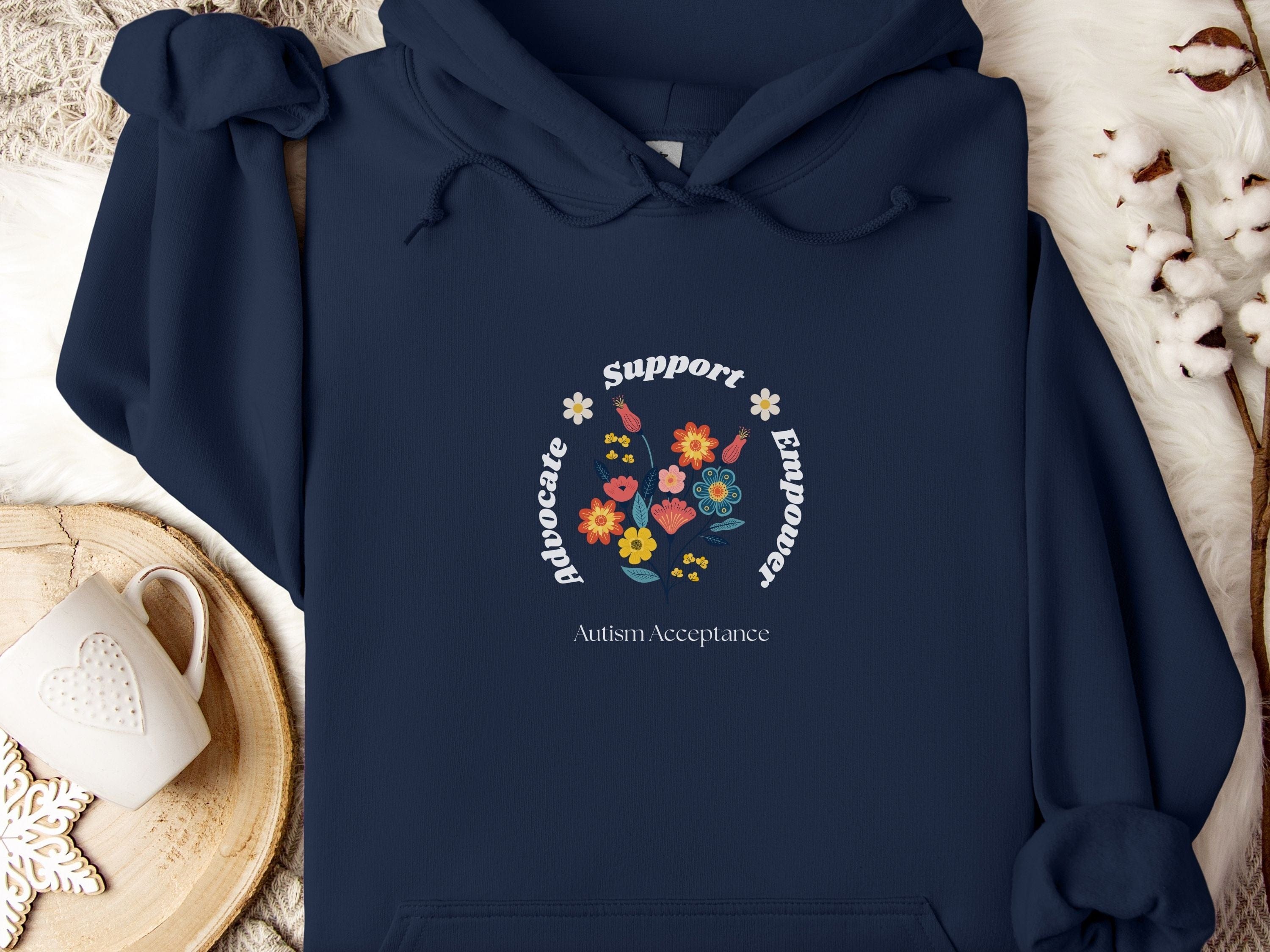Advocate Support Empower Bunch of Flowers Hoodie-Navy-Neurodiversity, ADHD & Autism Awareness & Acceptance Hoodie by Daily Bloom