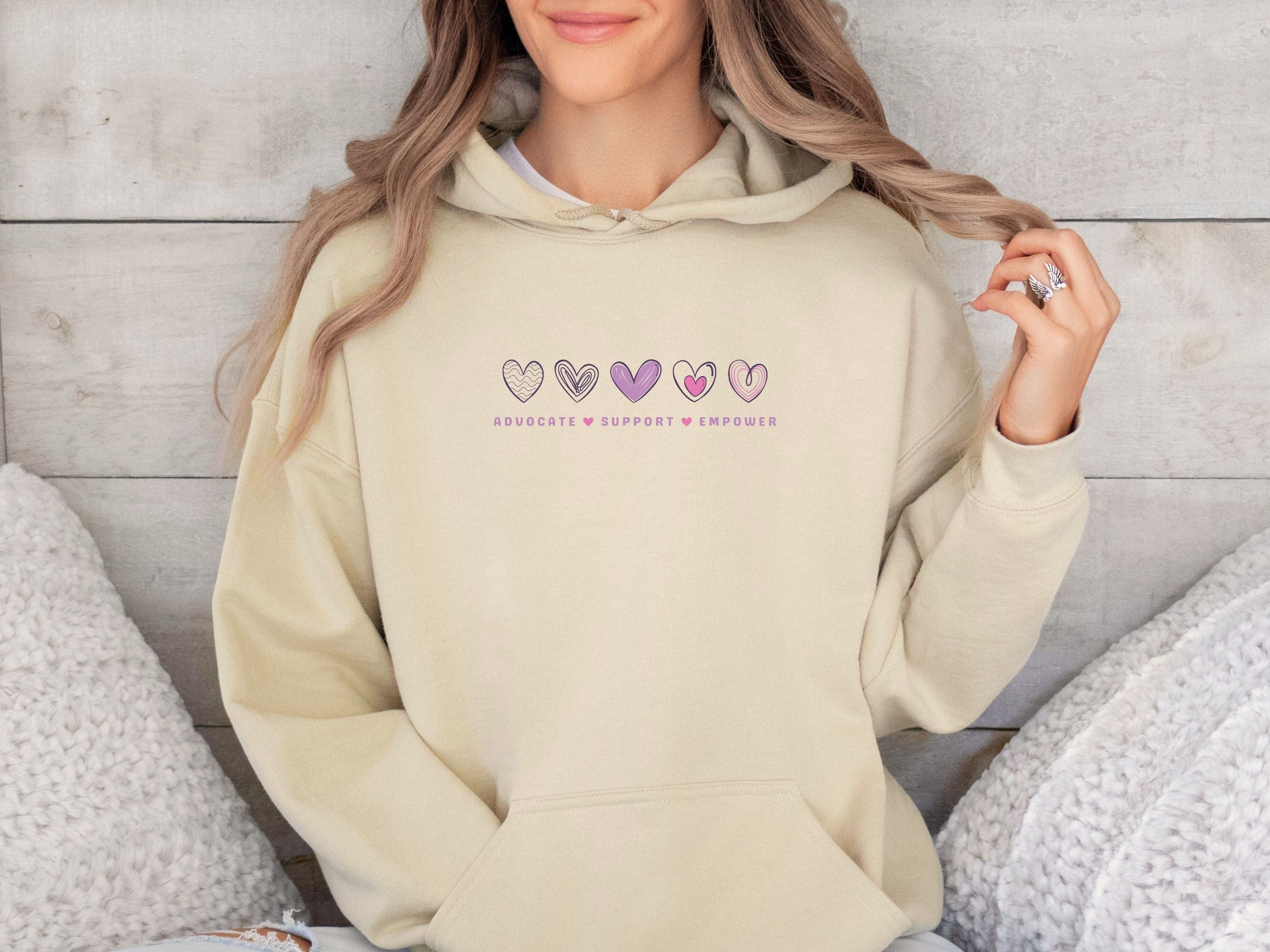 Advocate Support Empower Love Hearts Hoodie-Neurodiversity, ADHD & Autism Awareness & Acceptance Hoodie by Daily Bloom