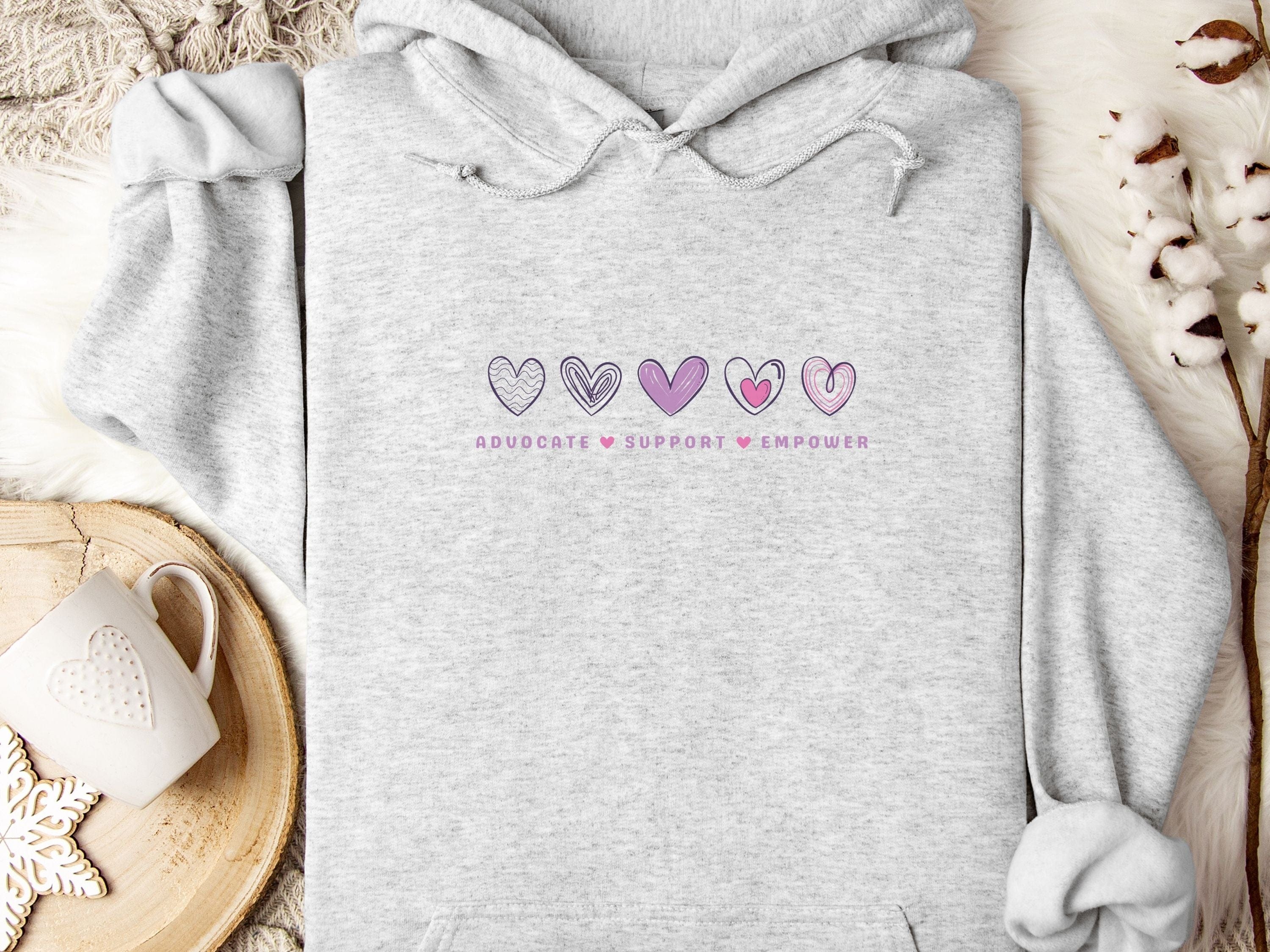 Advocate Support Empower Love Hearts Hoodie-Ash-Neurodiversity, ADHD & Autism Awareness & Acceptance Hoodie by Daily Bloom