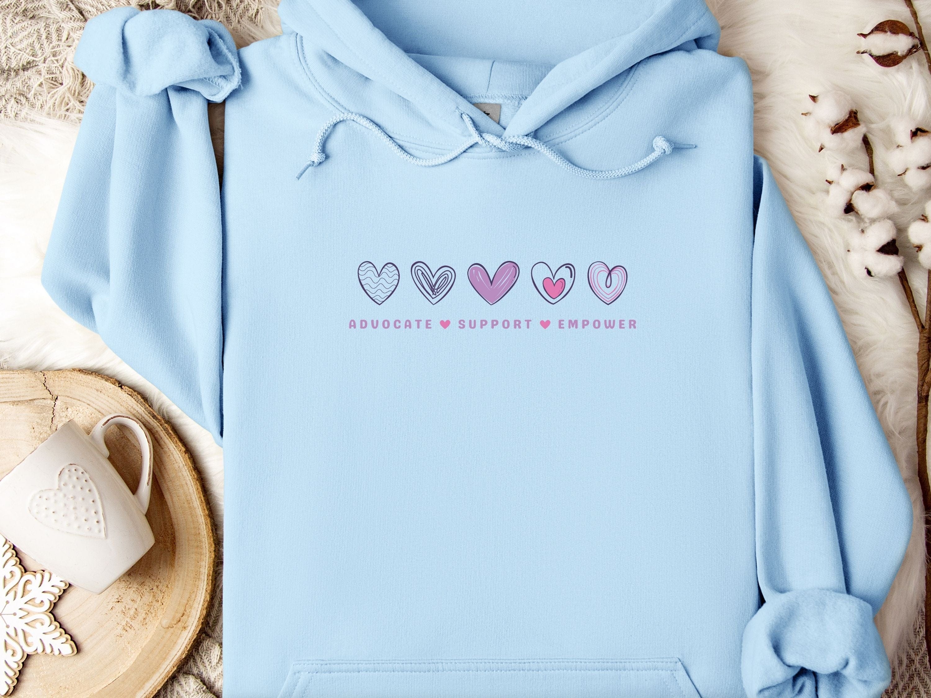 Advocate Support Empower Love Hearts Hoodie-Light Blue-Neurodiversity, ADHD & Autism Awareness & Acceptance Hoodie by Daily Bloom