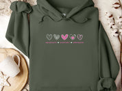 Advocate Support Empower Love Hearts Hoodie-Military Green-Neurodiversity, ADHD & Autism Awareness & Acceptance Hoodie by Daily Bloom
