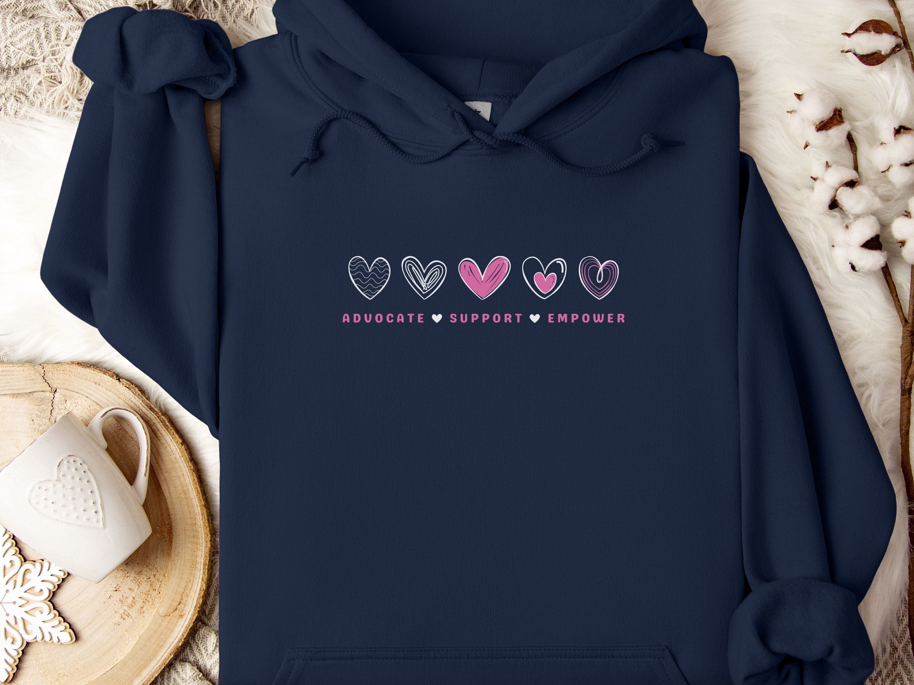 Advocate Support Empower Love Hearts Hoodie-Navy-Neurodiversity, ADHD & Autism Awareness & Acceptance Hoodie by Daily Bloom