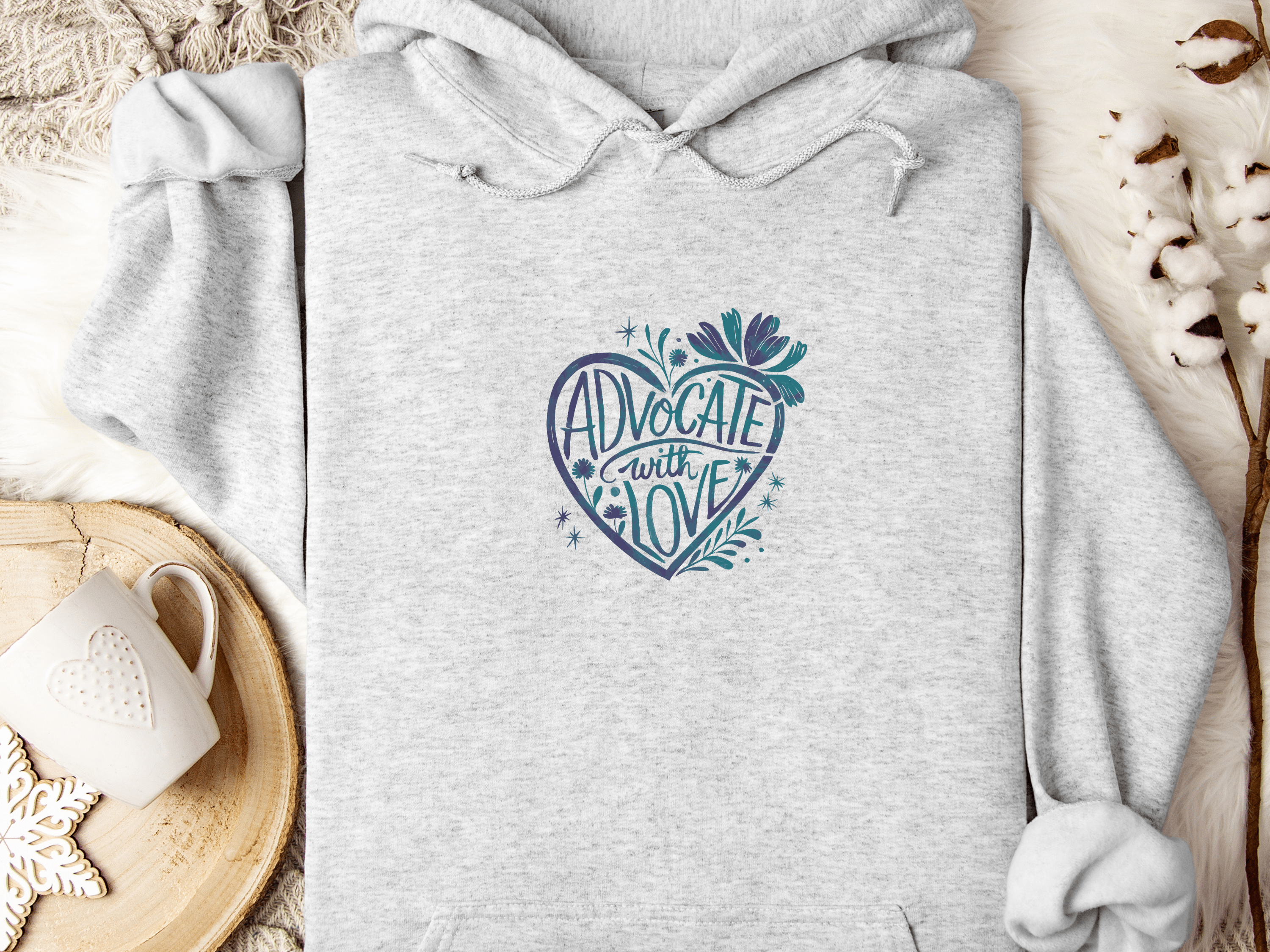Advocate with Love Hoodie-Ash-Neurodiversity, ADHD & Autism Awareness & Acceptance Hoodie by Daily Bloom