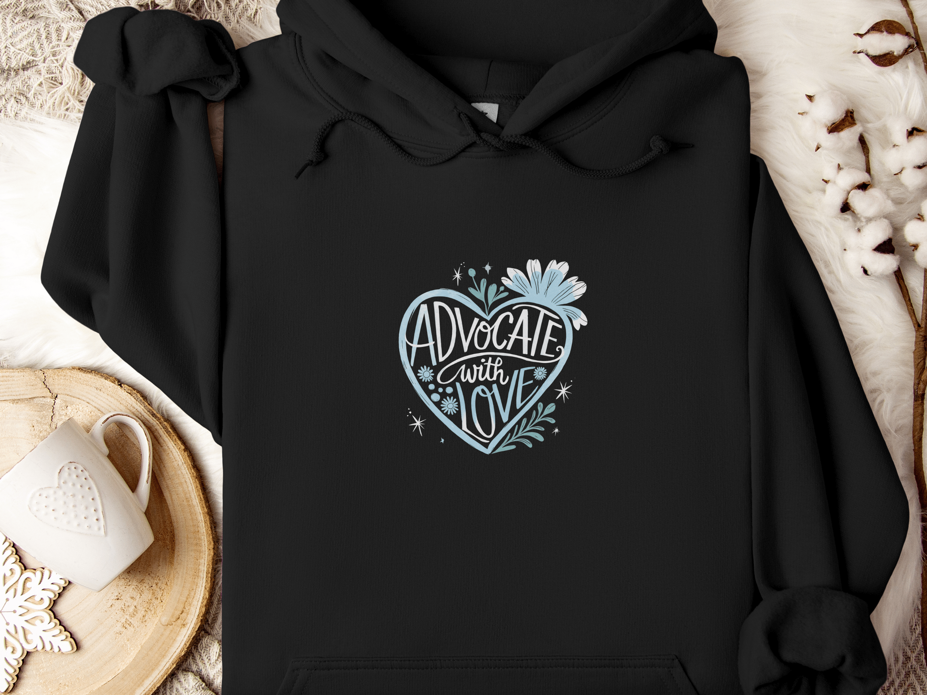 Advocate with Love Hoodie-Black-Neurodiversity, ADHD & Autism Awareness & Acceptance Hoodie by Daily Bloom