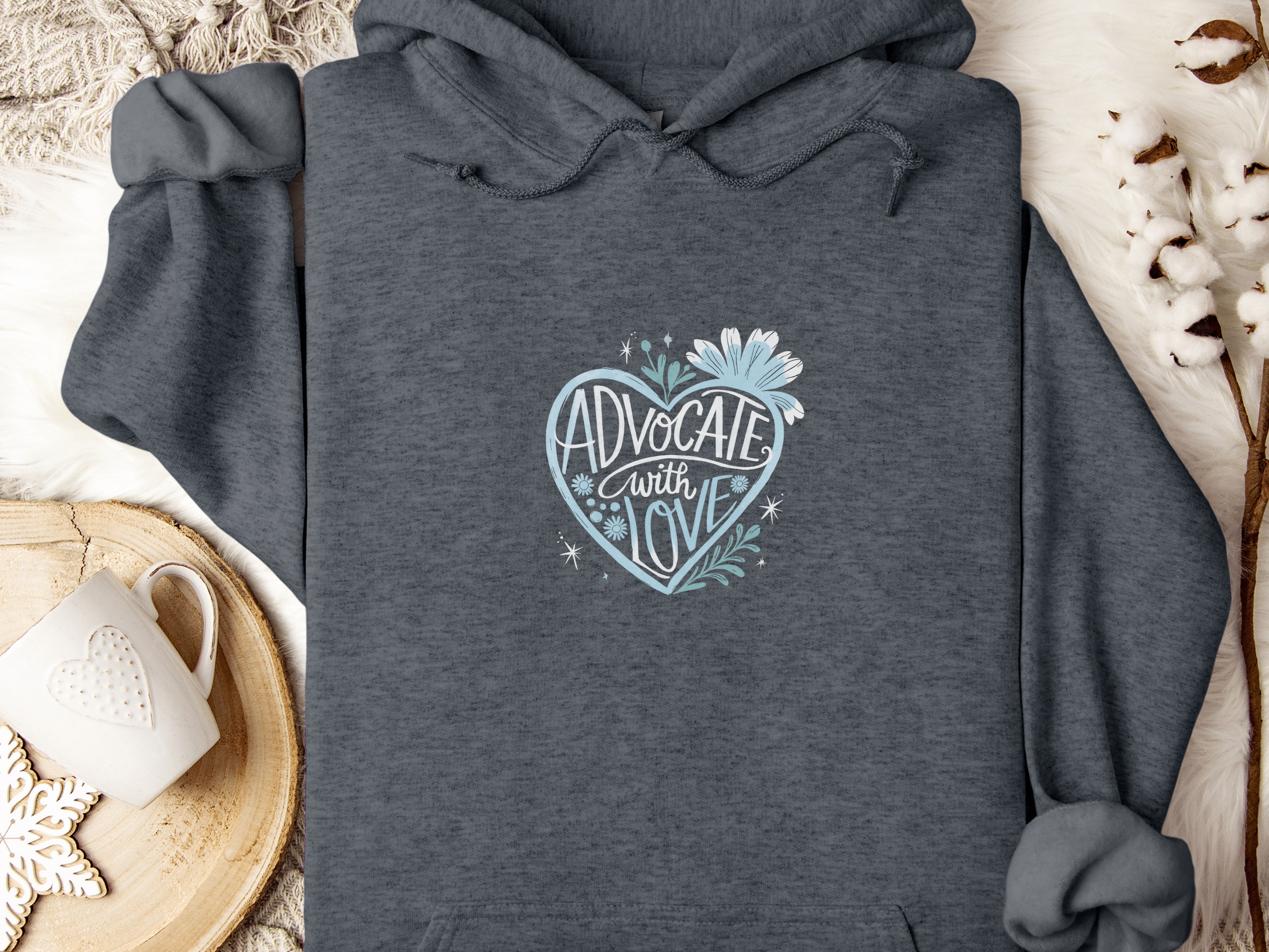 Advocate with Love Hoodie-Dark Heather-Neurodiversity, ADHD & Autism Awareness & Acceptance Hoodie by Daily Bloom