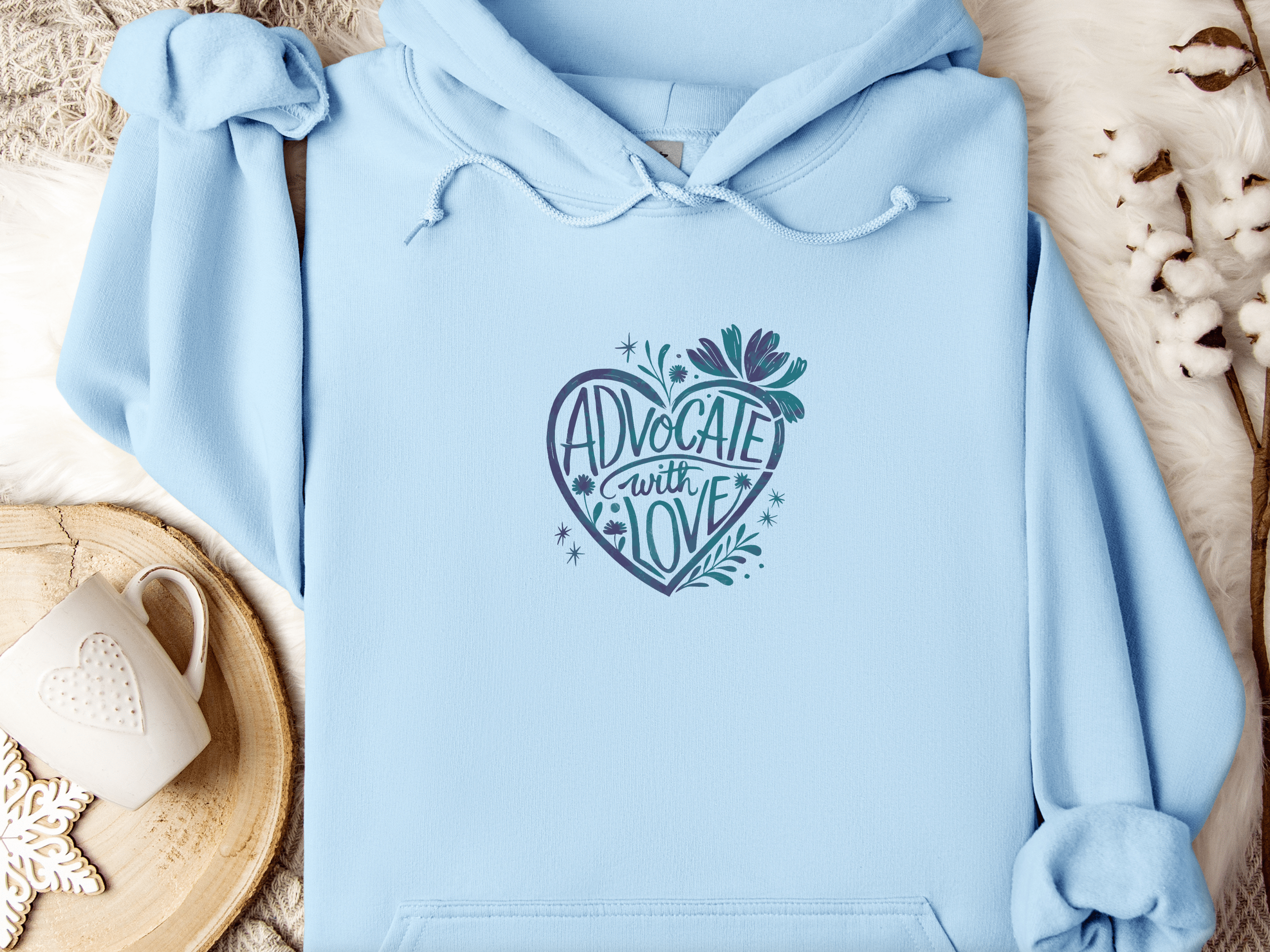 Advocate with Love Hoodie-Light Blue-Neurodiversity, ADHD & Autism Awareness & Acceptance Hoodie by Daily Bloom