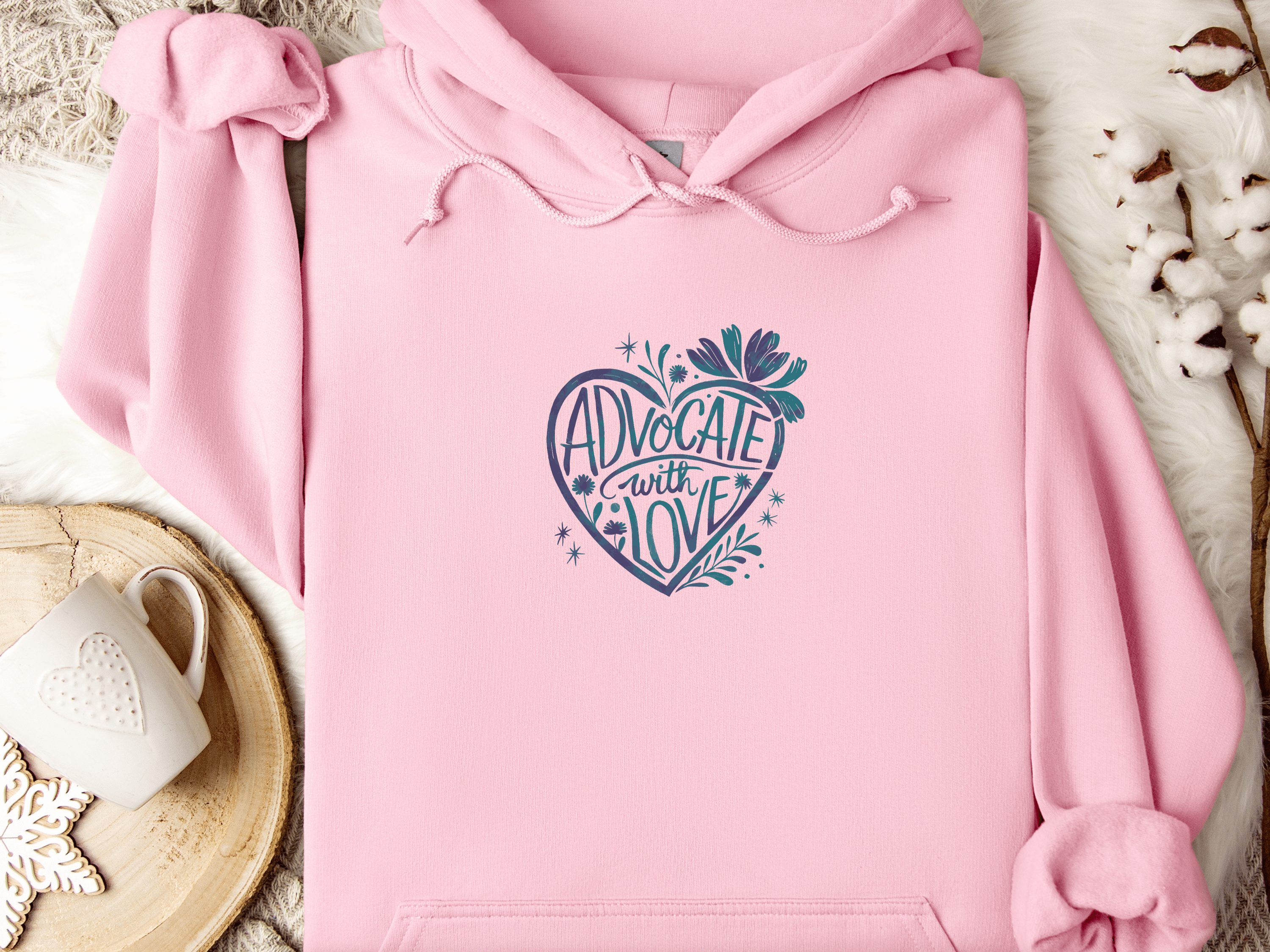 Advocate with Love Hoodie-Light Pink-Neurodiversity, ADHD & Autism Awareness & Acceptance Hoodie by Daily Bloom