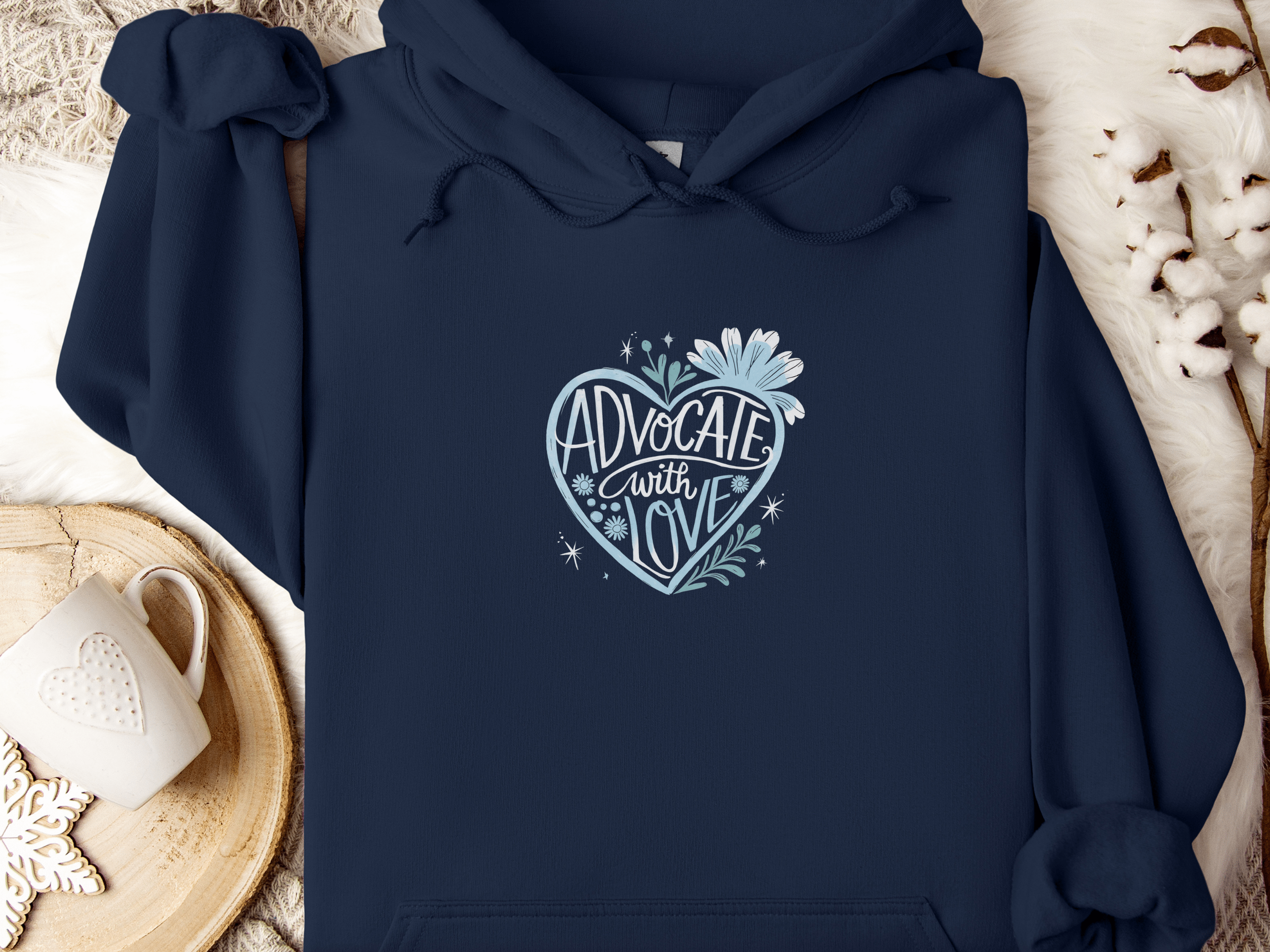 Advocate with Love Hoodie-Navy-Neurodiversity, ADHD & Autism Awareness & Acceptance Hoodie by Daily Bloom