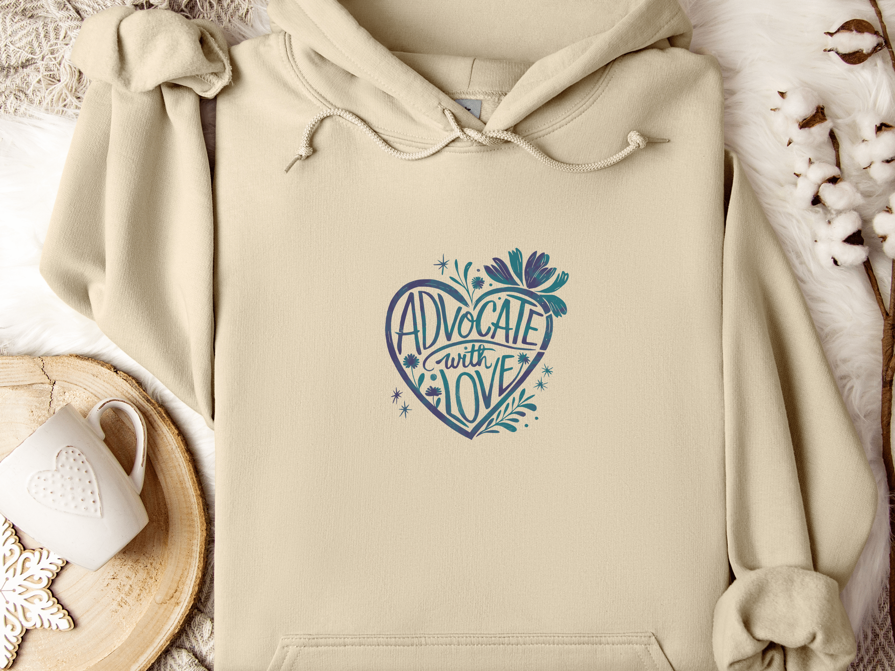 Advocate with Love Hoodie-Sand-Neurodiversity, ADHD & Autism Awareness & Acceptance Hoodie by Daily Bloom