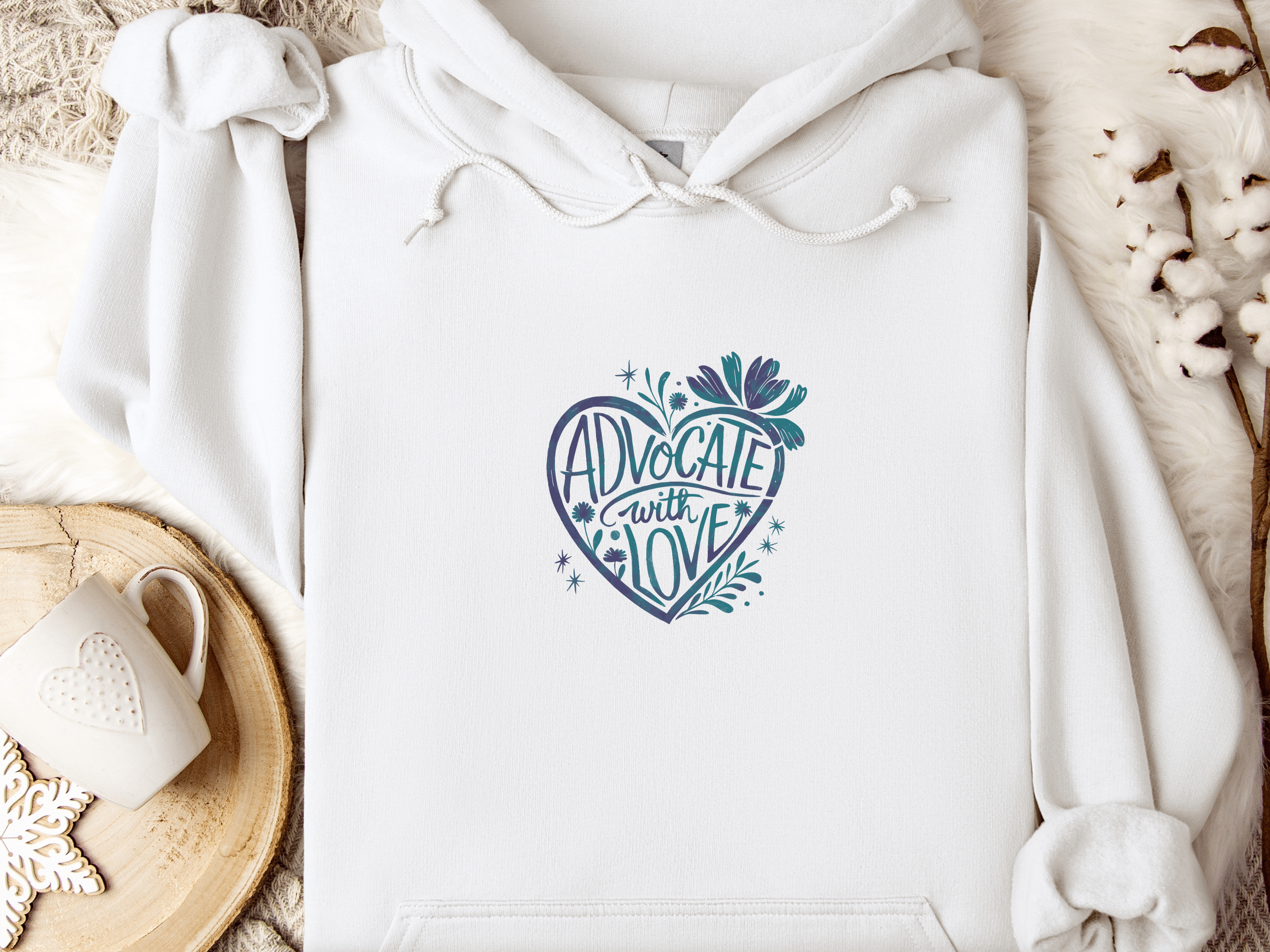 Advocate with Love Hoodie-White-Neurodiversity, ADHD & Autism Awareness & Acceptance Hoodie by Daily Bloom