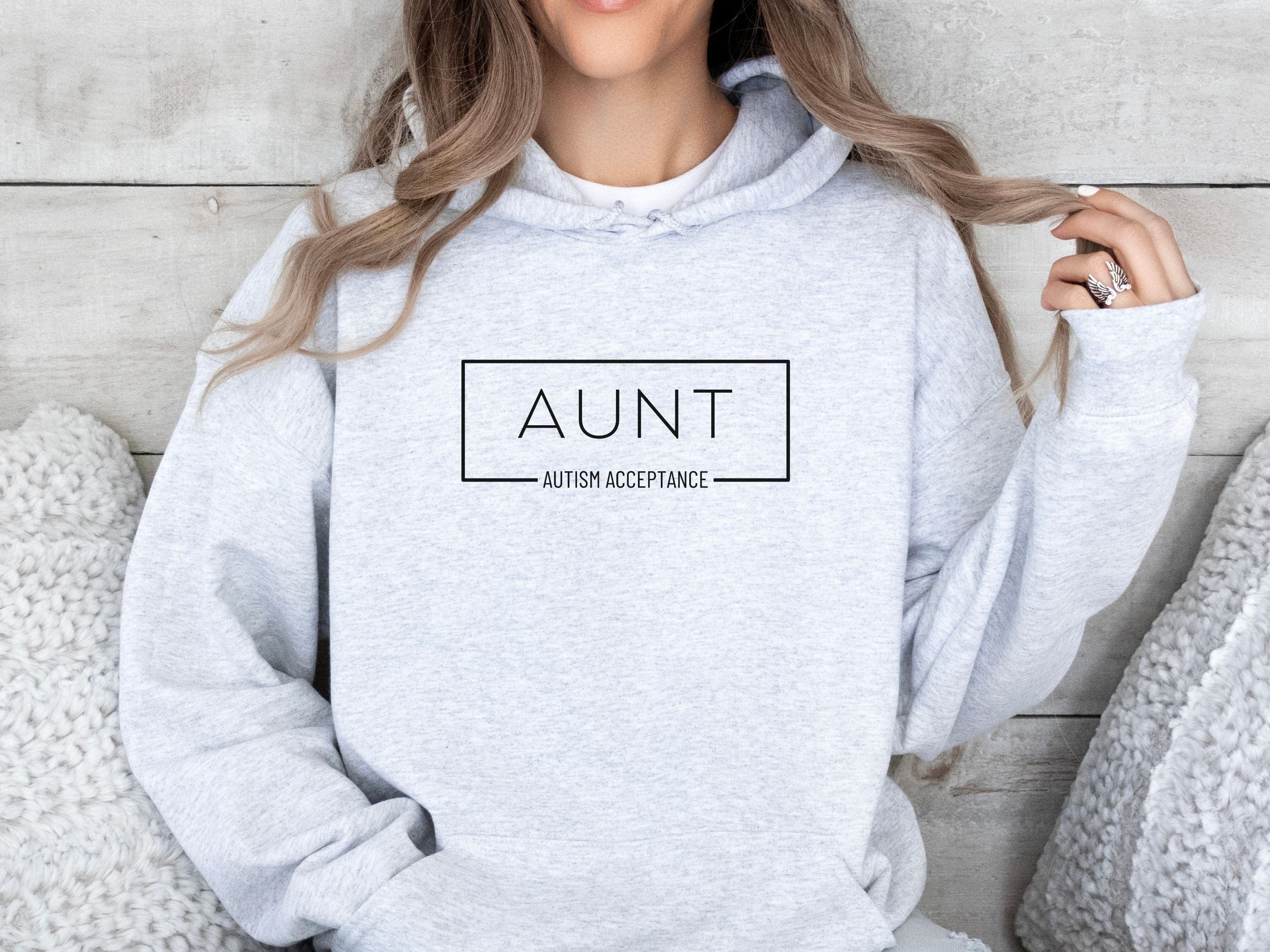 Aunt Autism Acceptance Frame Hoodie-Neurodiversity, ADHD & Autism Awareness & Acceptance Hoodie by Daily Bloom