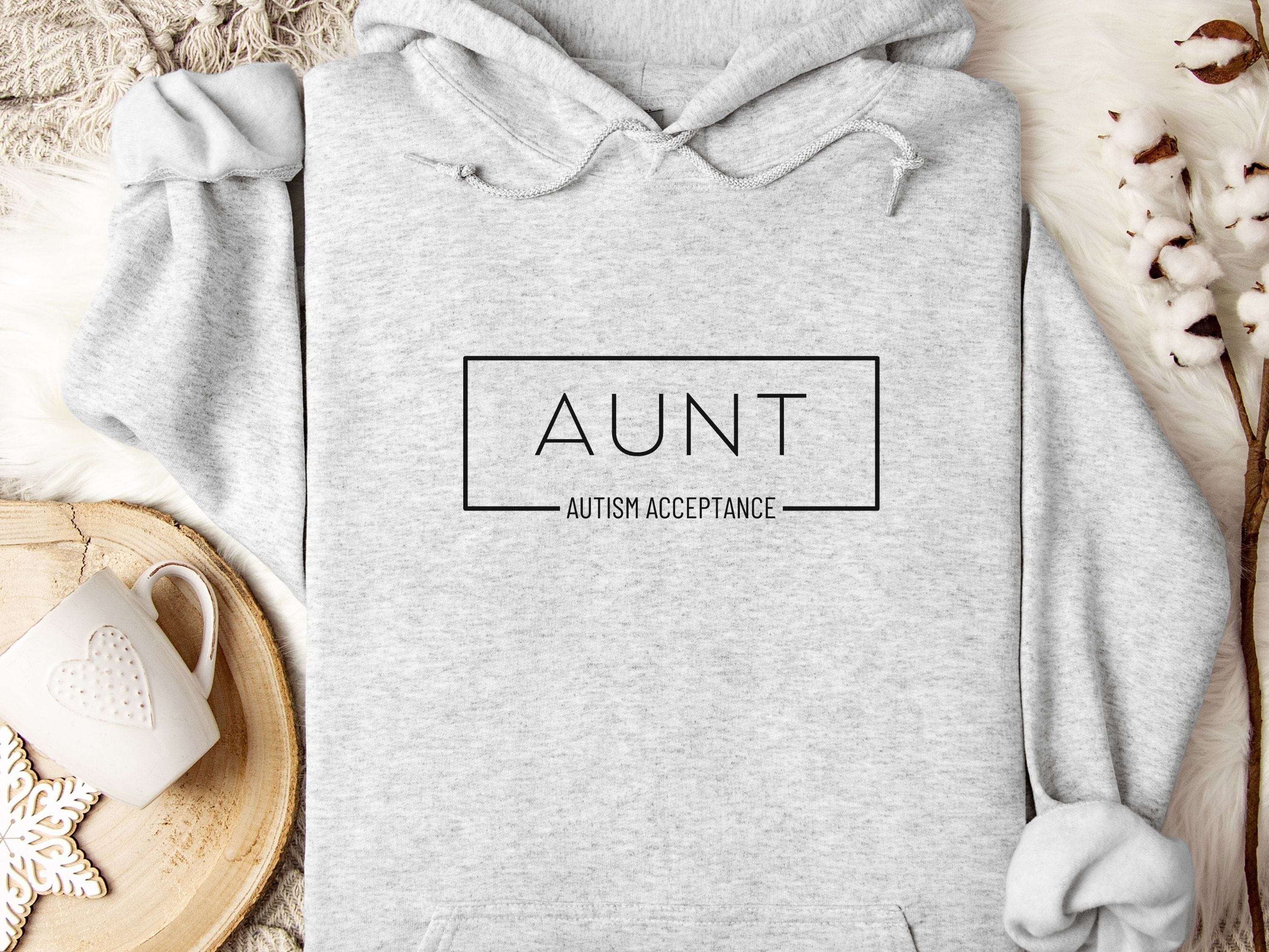 Aunt Autism Acceptance Frame Hoodie-Ash-Neurodiversity, ADHD & Autism Awareness & Acceptance Hoodie by Daily Bloom