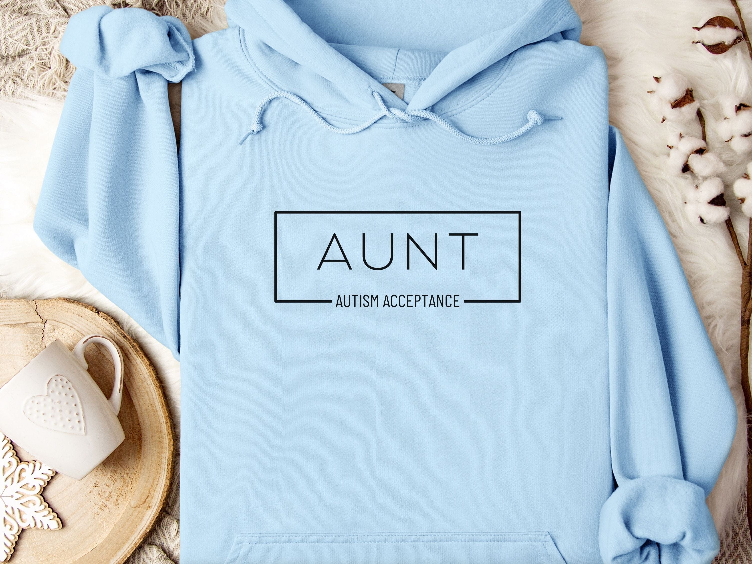 Aunt Autism Acceptance Frame Hoodie-Light Blue-Neurodiversity, ADHD & Autism Awareness & Acceptance Hoodie by Daily Bloom