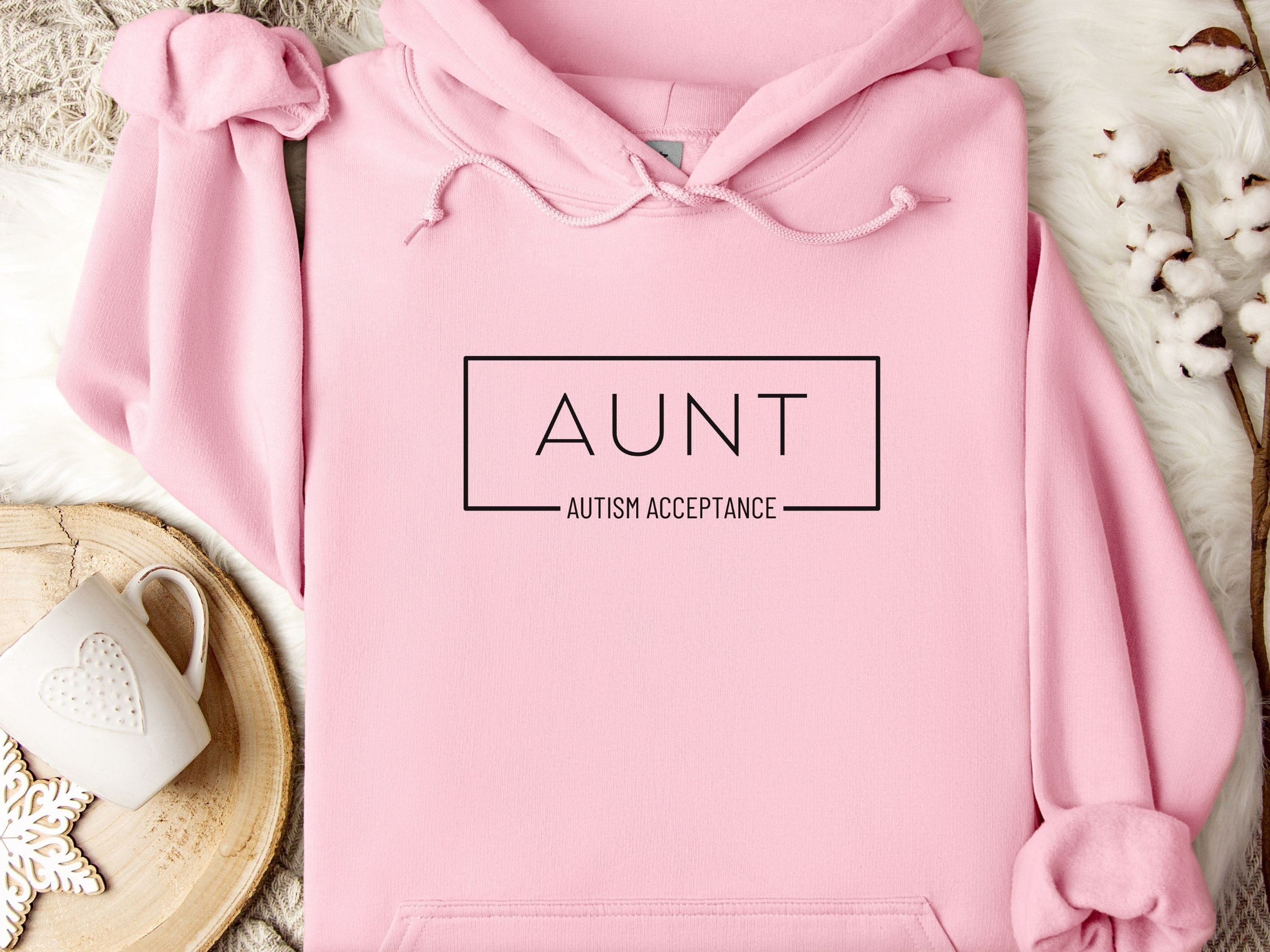 Aunt Autism Acceptance Frame Hoodie-Light Pink-Neurodiversity, ADHD & Autism Awareness & Acceptance Hoodie by Daily Bloom