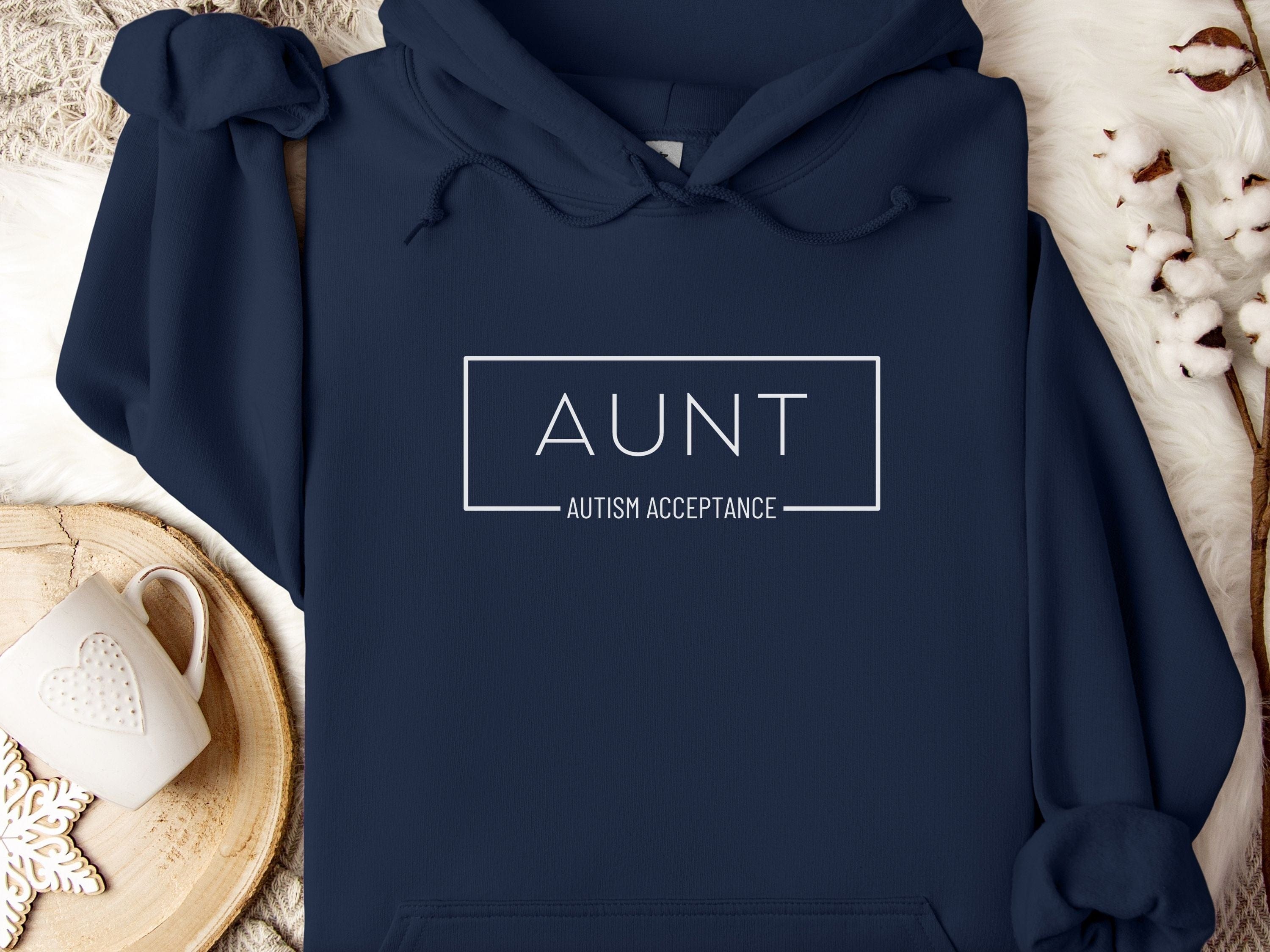 Aunt Autism Acceptance Frame Hoodie-Navy-Neurodiversity, ADHD & Autism Awareness & Acceptance Hoodie by Daily Bloom