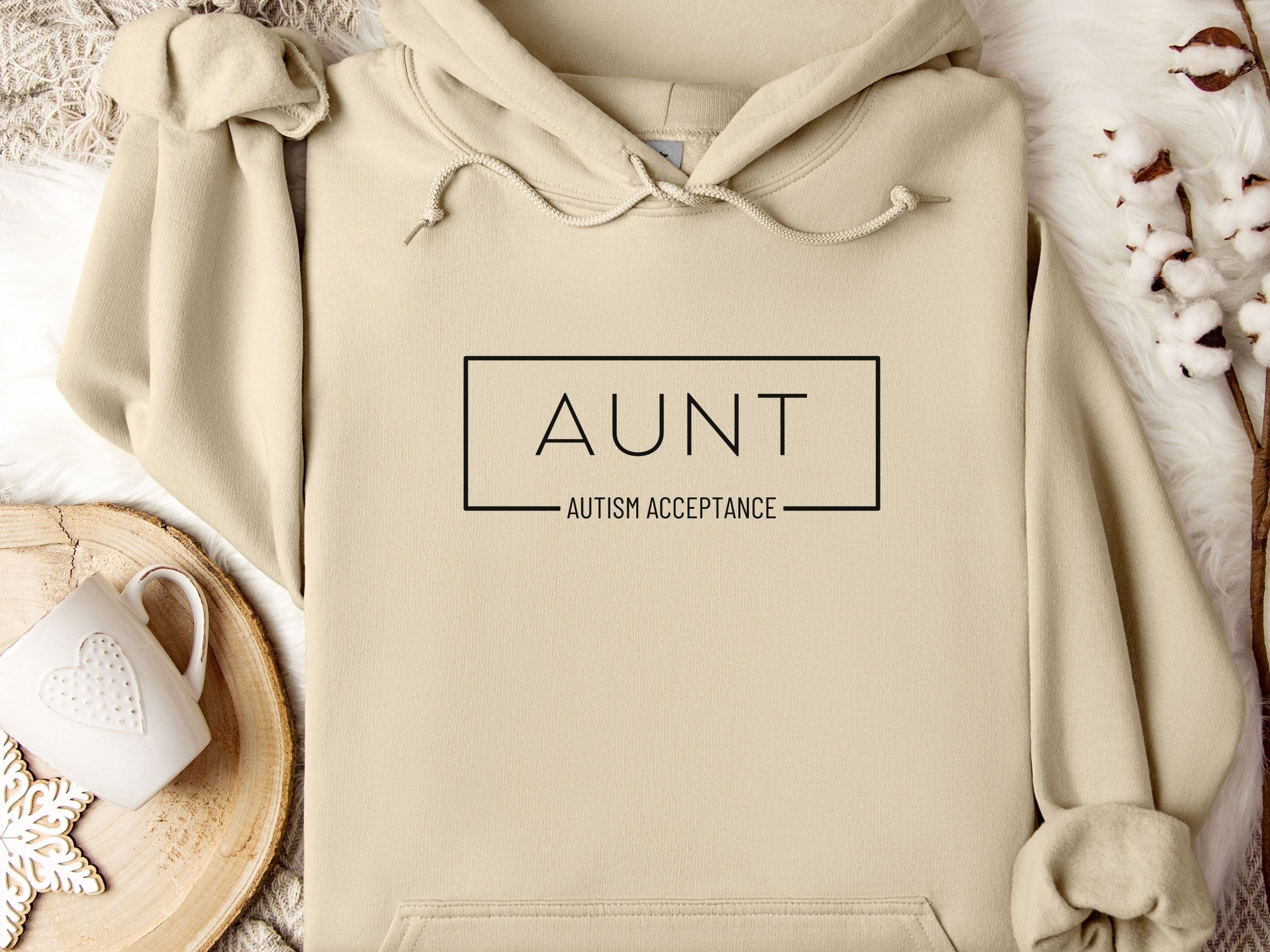 Aunt Autism Acceptance Frame Hoodie-Sand-Neurodiversity, ADHD & Autism Awareness & Acceptance Hoodie by Daily Bloom