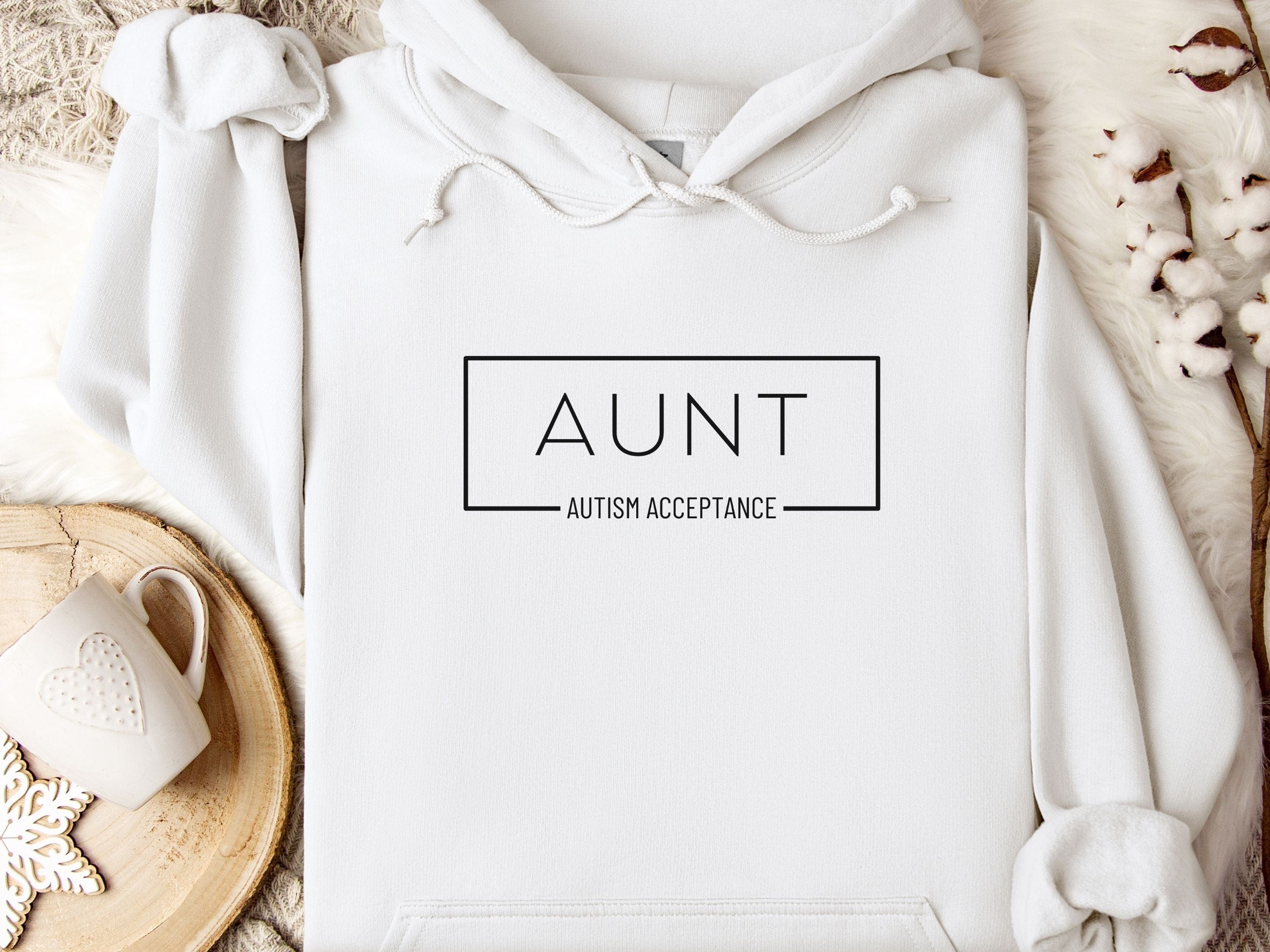 Aunt Autism Acceptance Frame Hoodie-White-Neurodiversity, ADHD & Autism Awareness & Acceptance Hoodie by Daily Bloom