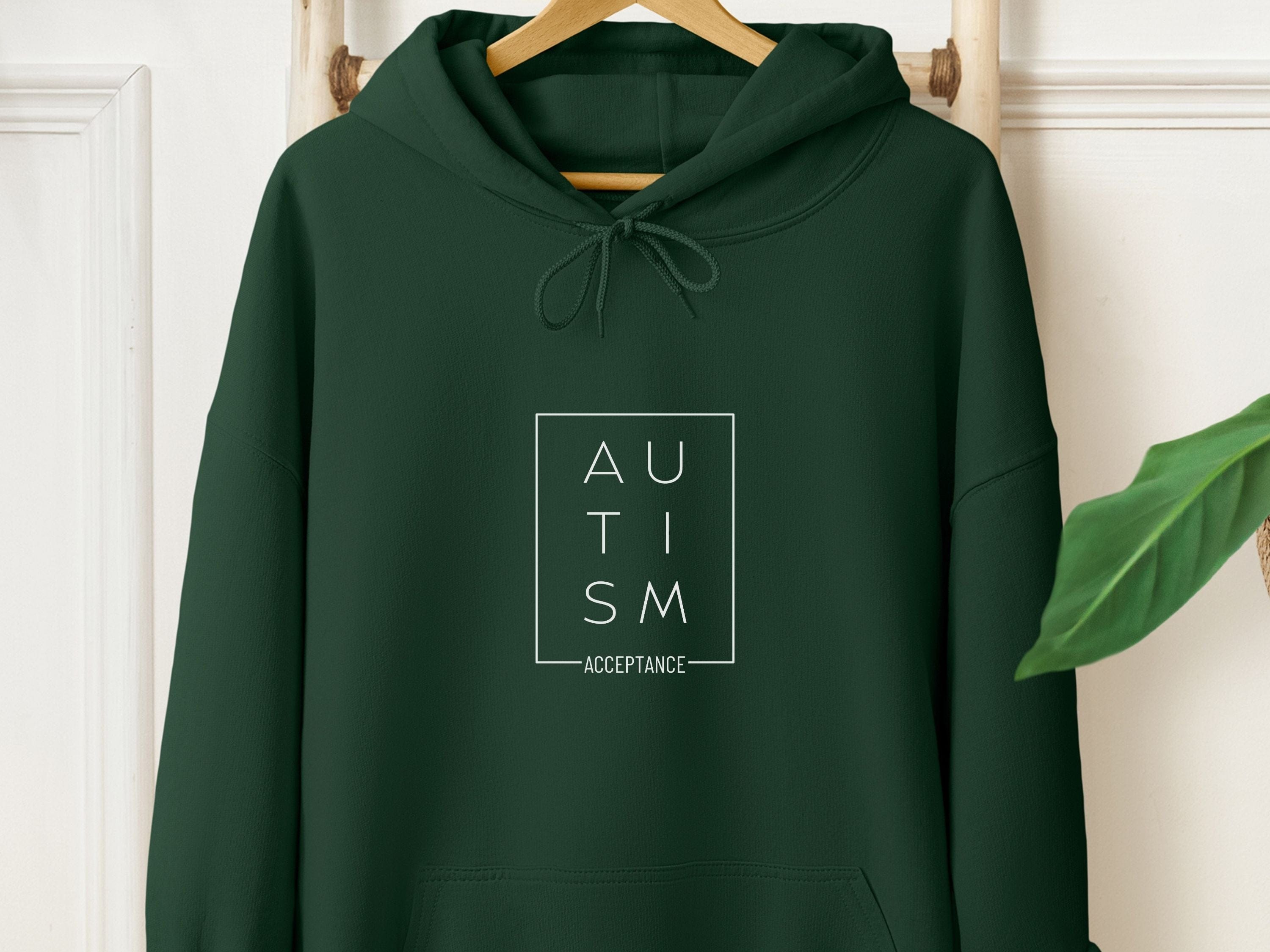 Autism Acceptance Box Men's Hoodie-Forest Green-Neurodiversity, ADHD & Autism Awareness & Acceptance Hoodie by Daily Bloom
