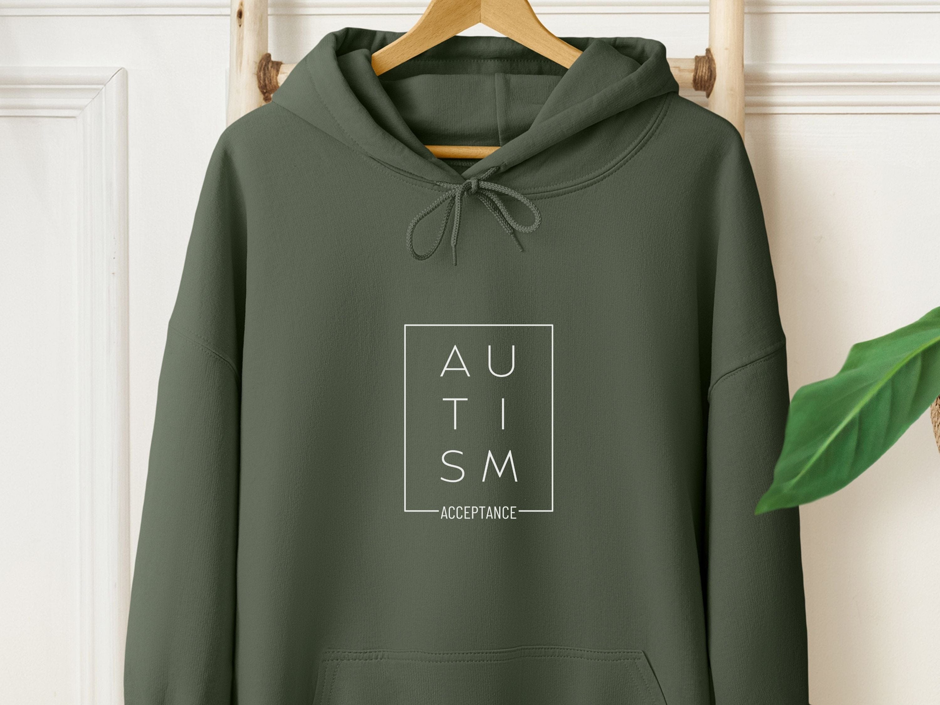 Autism Acceptance Box Men's Hoodie-Military Green-Neurodiversity, ADHD & Autism Awareness & Acceptance Hoodie by Daily Bloom