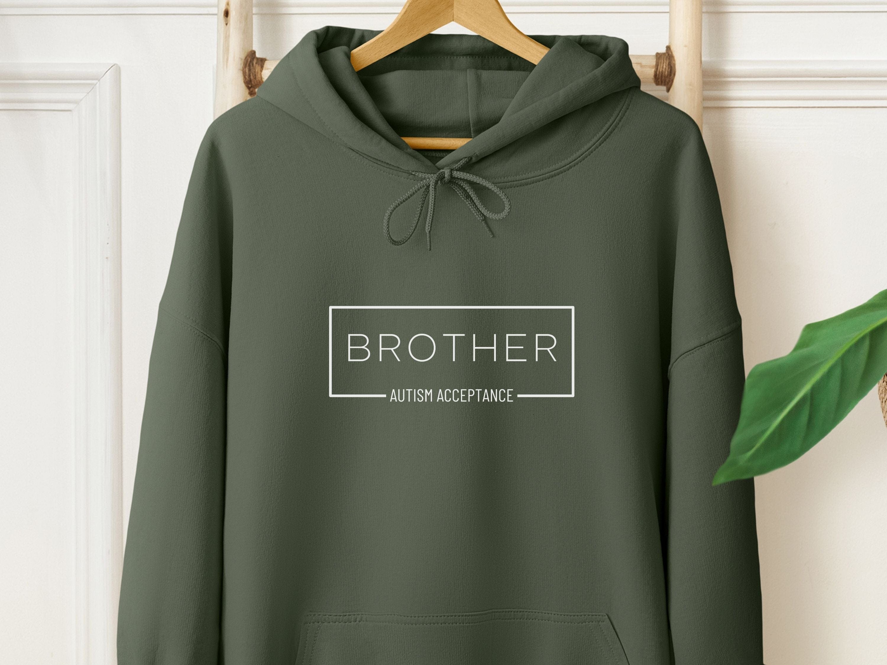Autism Acceptance Brother Box Hoodie-Military Green-Neurodiversity, ADHD & Autism Awareness & Acceptance Hoodie by Daily Bloom