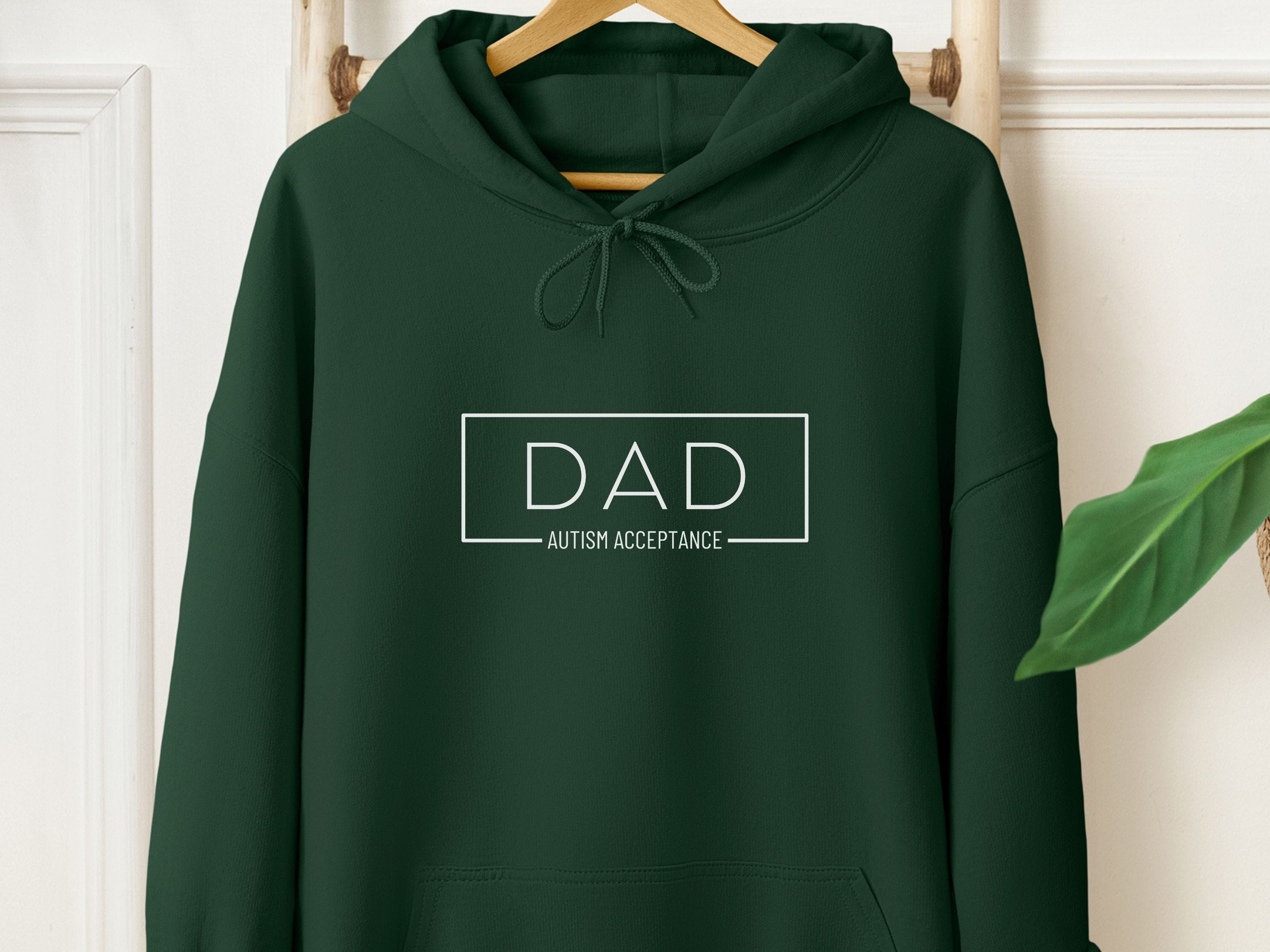 Autism Acceptance Dad Box Hoodie-Forest Green-Neurodiversity, ADHD & Autism Awareness & Acceptance Hoodie by Daily Bloom