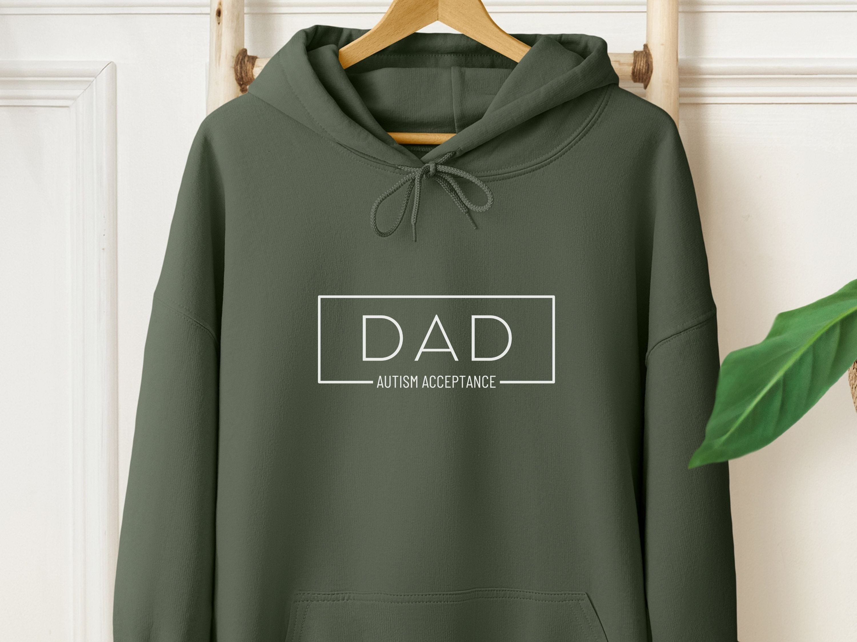 Autism Acceptance Dad Box Hoodie-Military Green-Neurodiversity, ADHD & Autism Awareness & Acceptance Hoodie by Daily Bloom