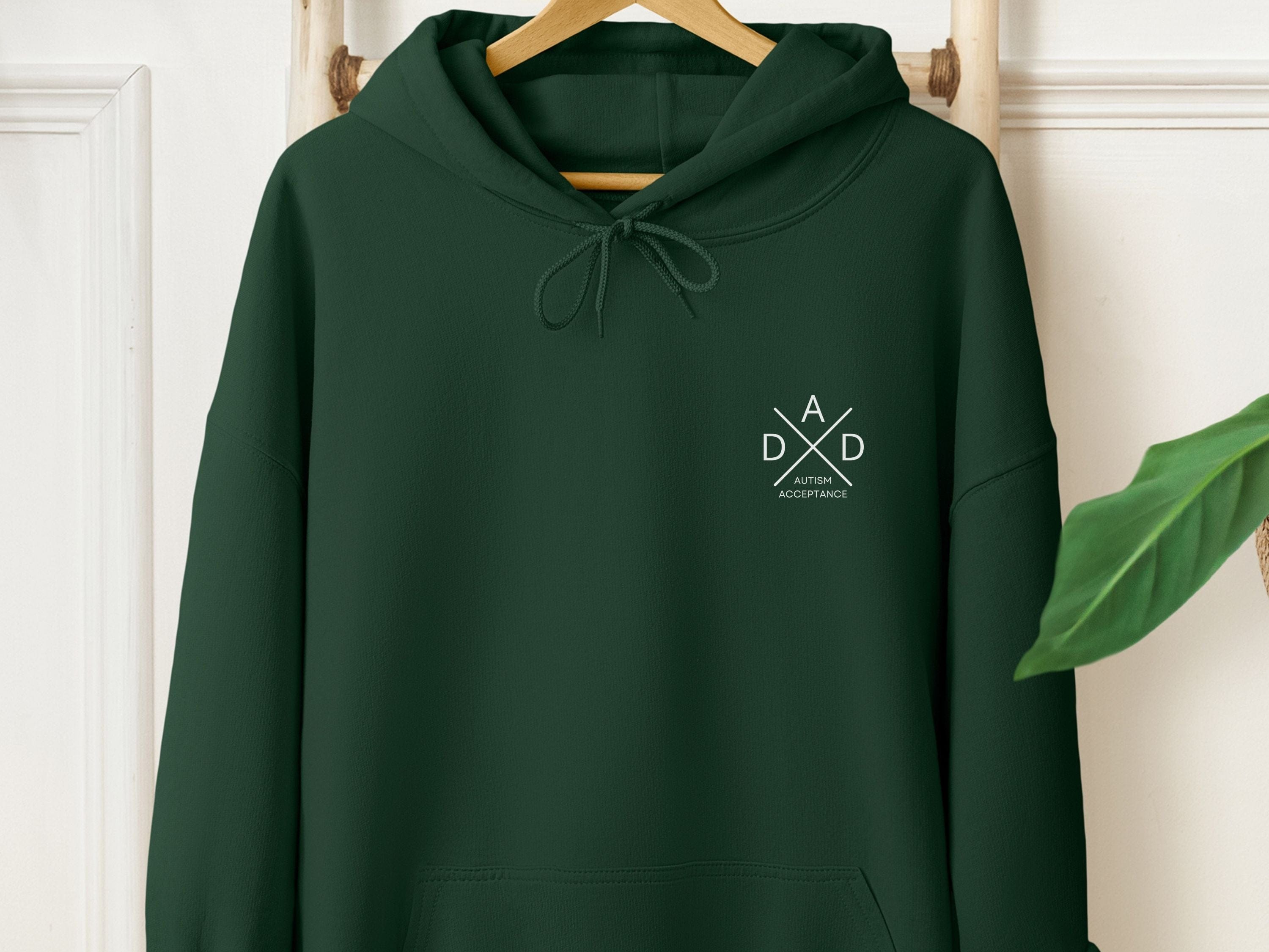 Autism Acceptance Dad Cross Hoodie-Forest Green-Neurodiversity, ADHD & Autism Awareness & Acceptance Hoodie by Daily Bloom