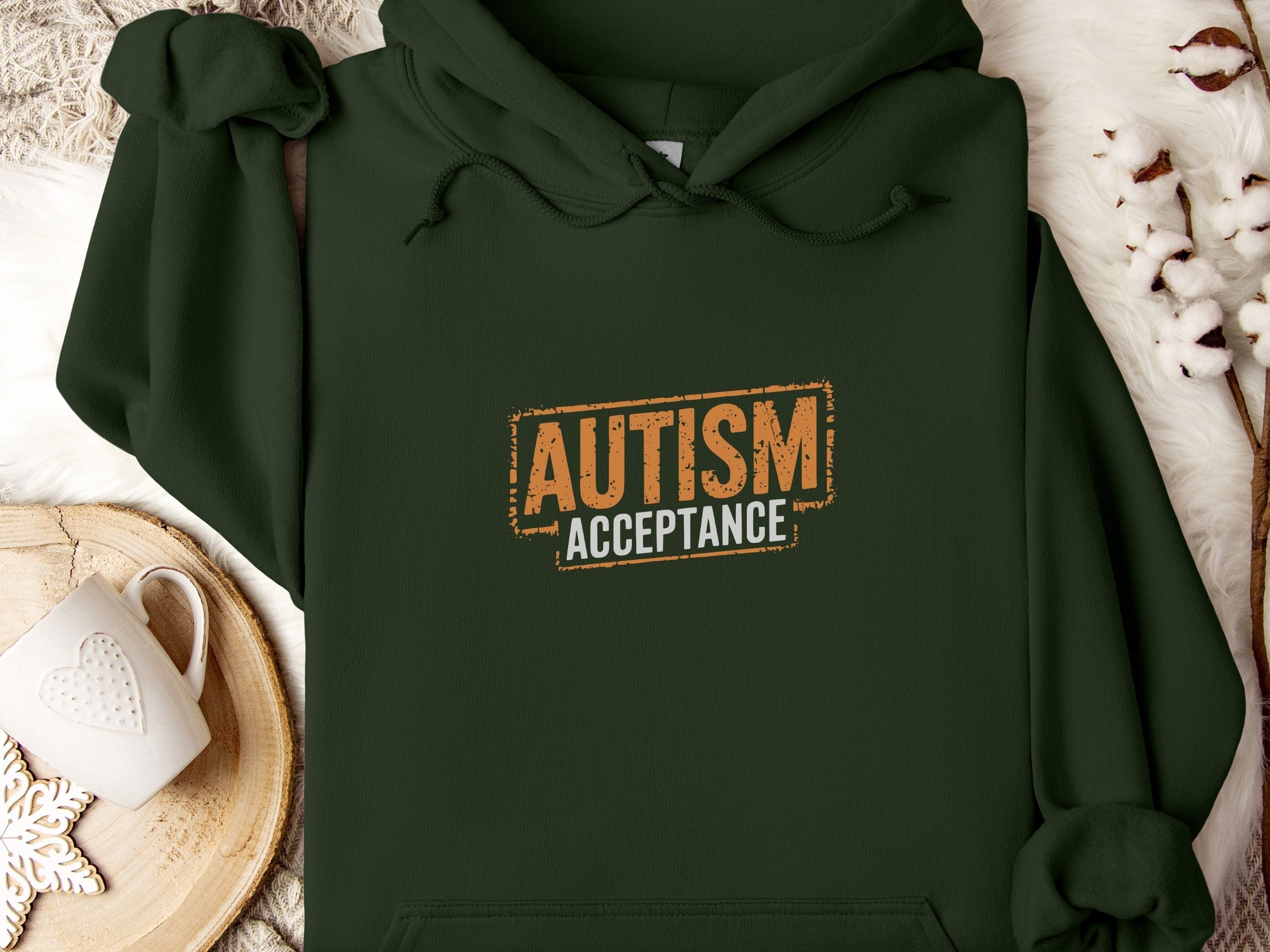 Autism Acceptance Graffiti Hoodie-Forest Green-Neurodiversity, ADHD & Autism Awareness & Acceptance Hoodie by Daily Bloom