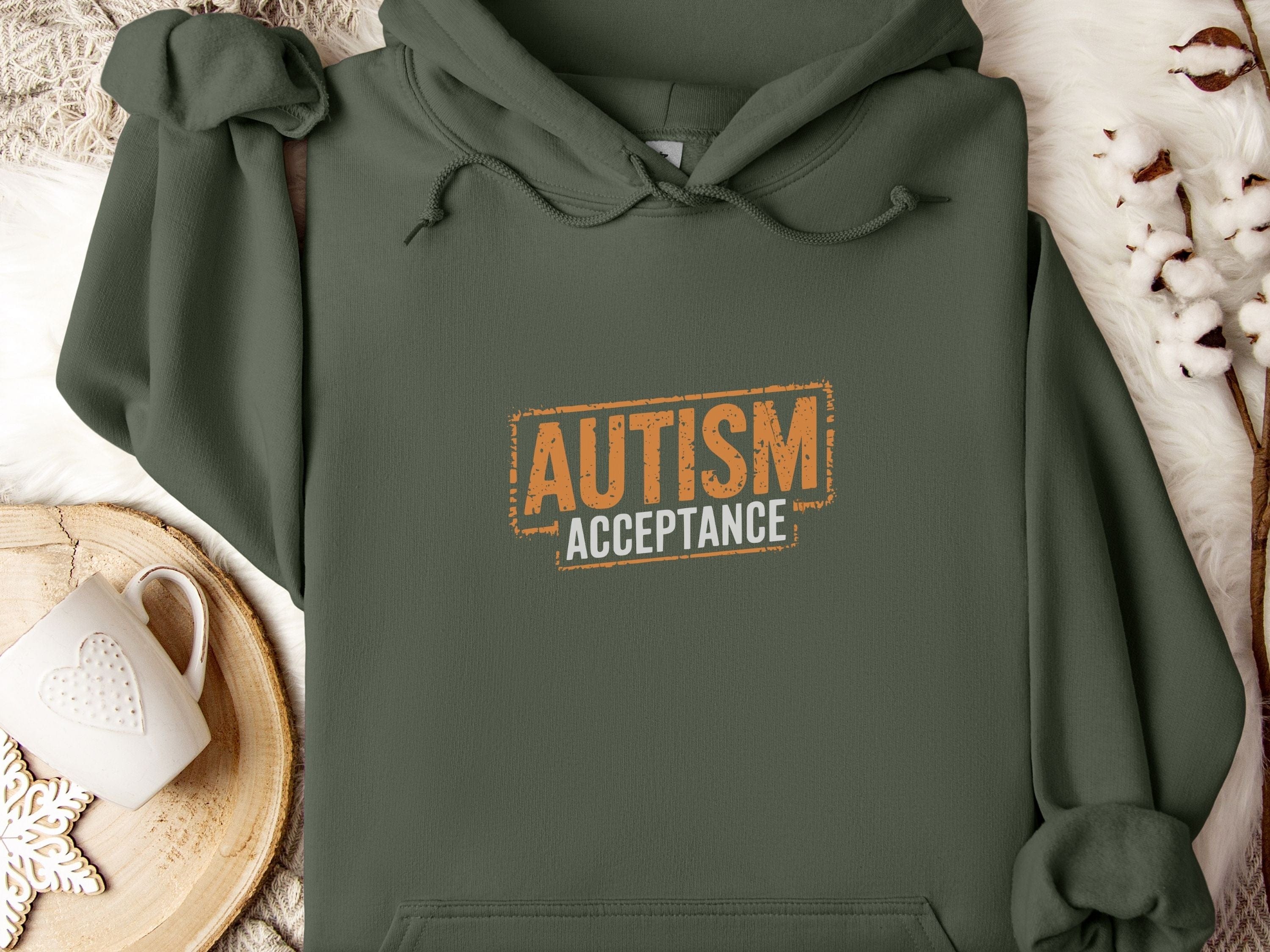 Autism Acceptance Graffiti Hoodie-Military Green-Neurodiversity, ADHD & Autism Awareness & Acceptance Hoodie by Daily Bloom