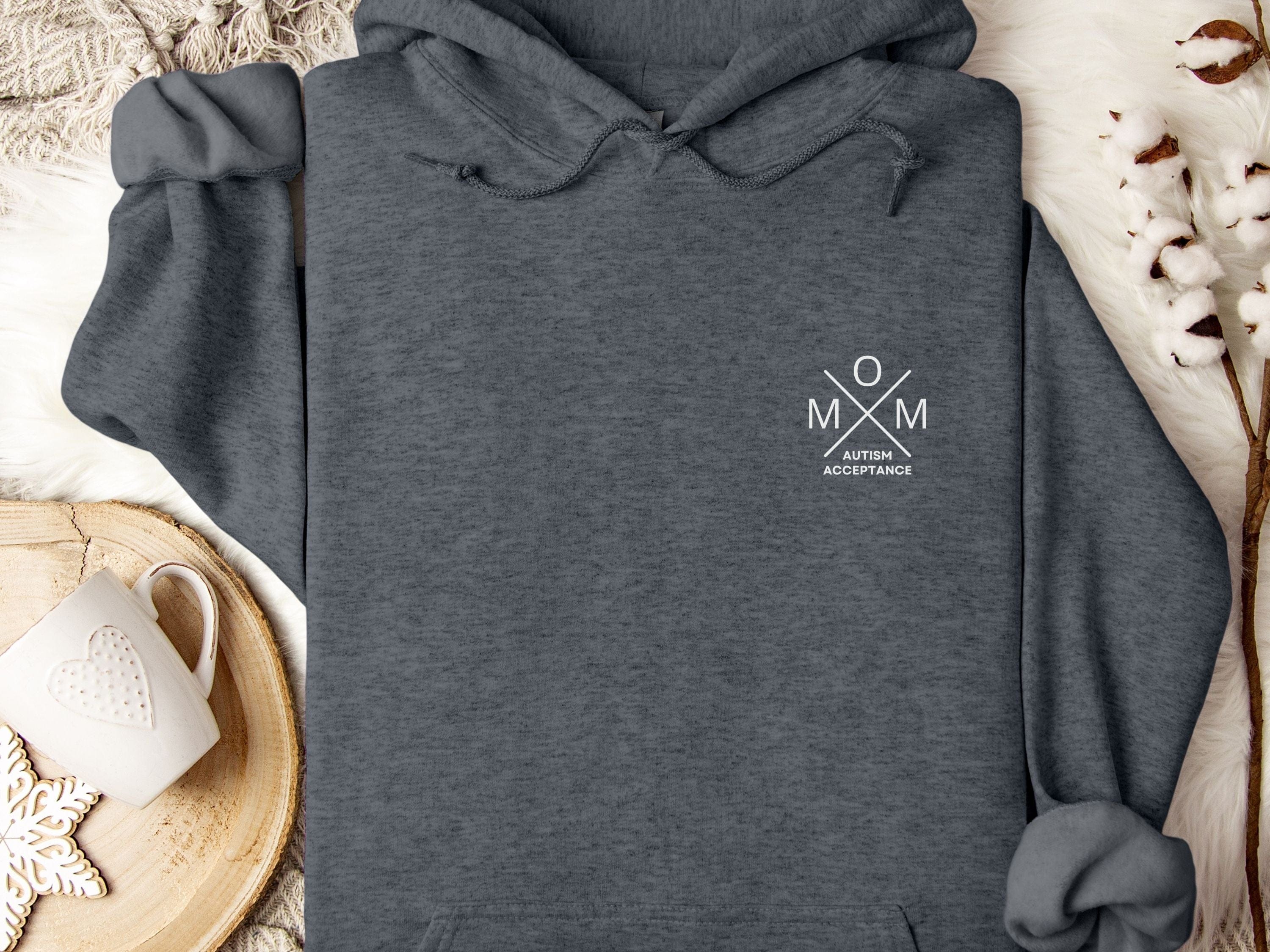 Autism Acceptance Mom Cross Hoodie-Dark Heather-Neurodiversity, ADHD & Autism Awareness & Acceptance Hoodie by Daily Bloom