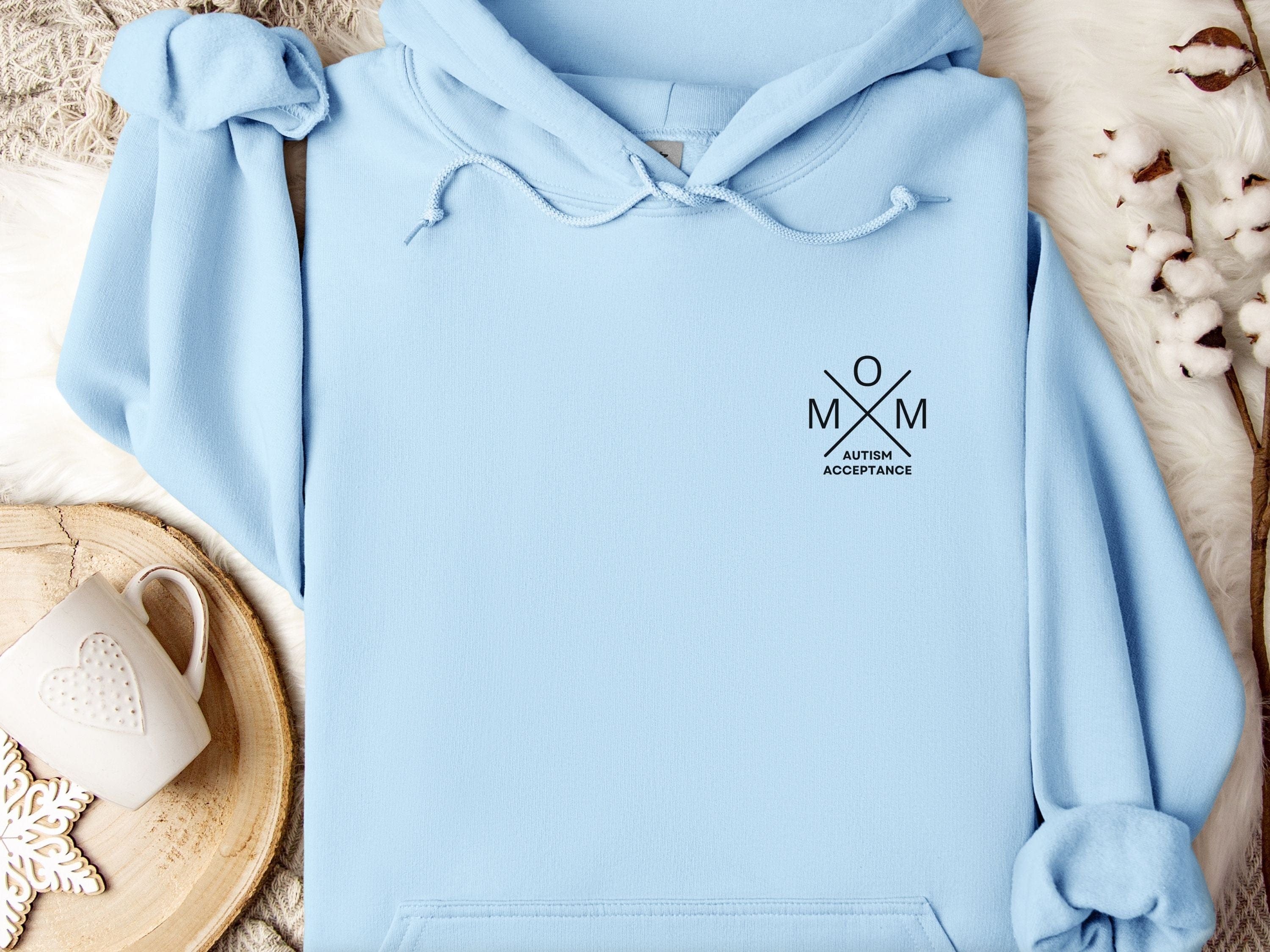 Autism Acceptance Mom Cross Hoodie-Light Blue-Neurodiversity, ADHD & Autism Awareness & Acceptance Hoodie by Daily Bloom
