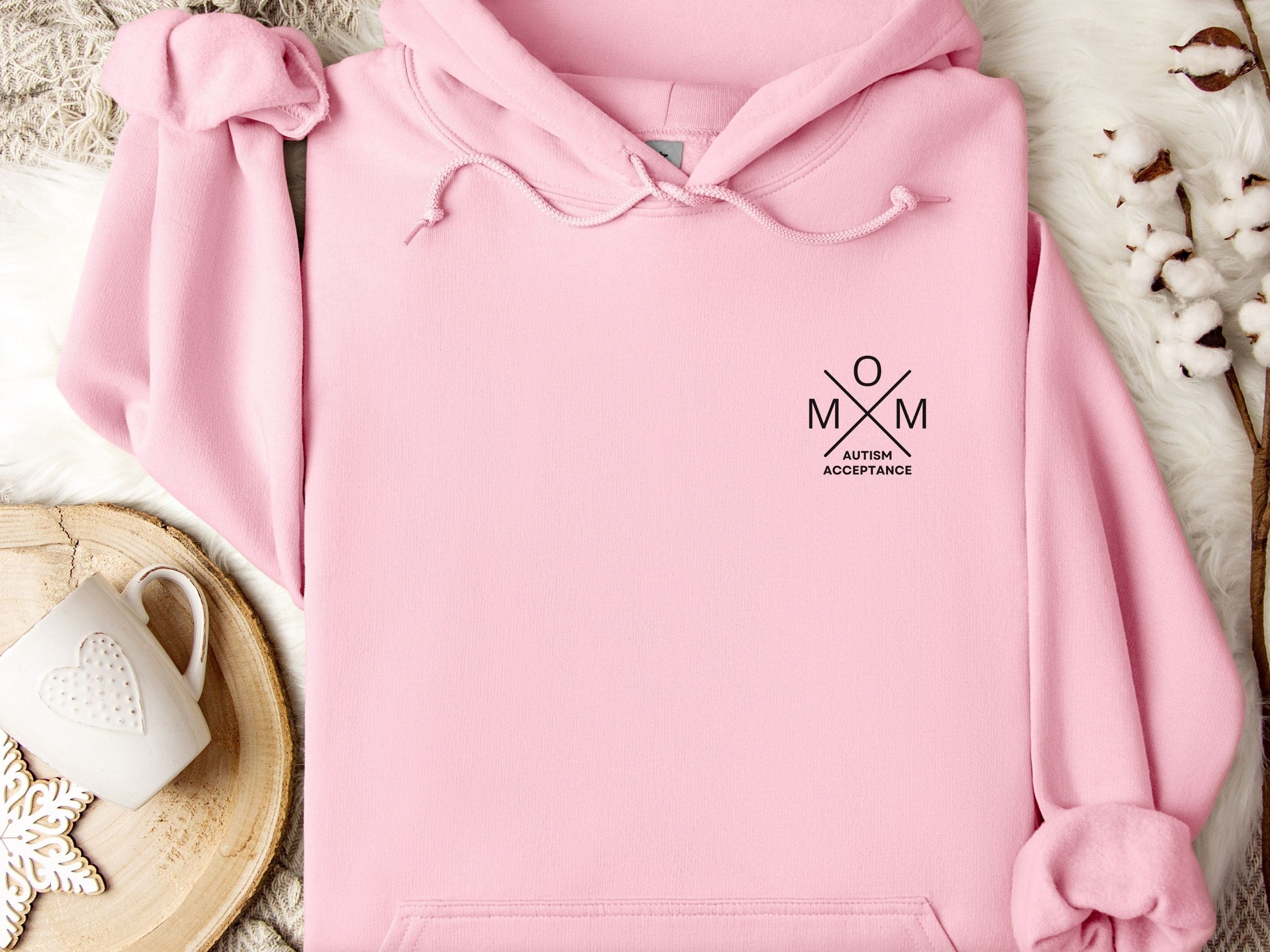 Autism Acceptance Mom Cross Hoodie-Light Pink-Neurodiversity, ADHD & Autism Awareness & Acceptance Hoodie by Daily Bloom