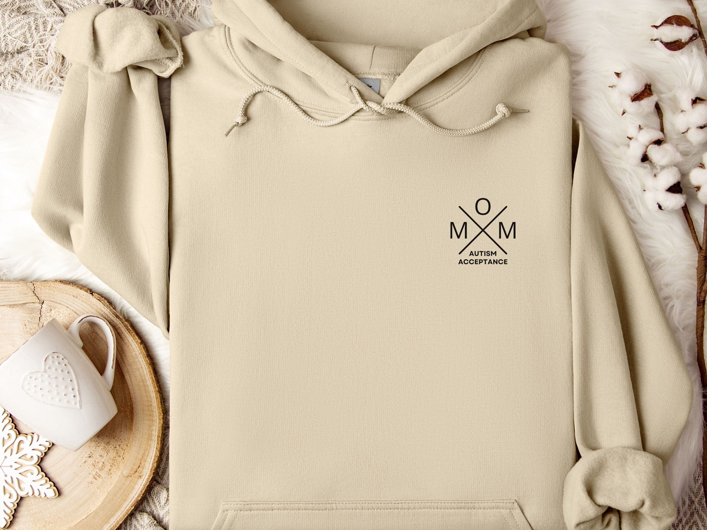 Autism Acceptance Mom Cross Hoodie-Sand-Neurodiversity, ADHD & Autism Awareness & Acceptance Hoodie by Daily Bloom