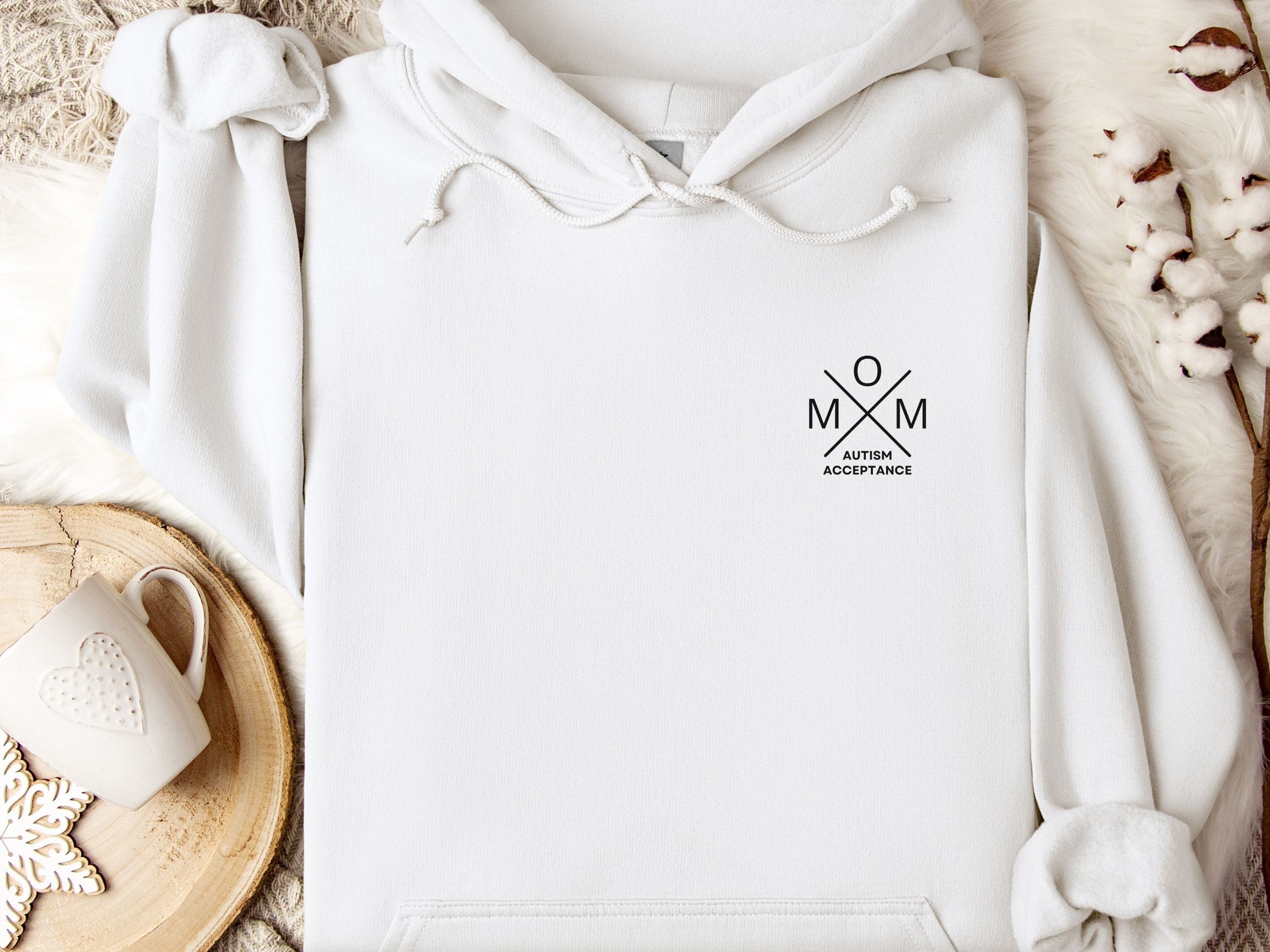 Autism Acceptance Mom Cross Hoodie-White-Neurodiversity, ADHD & Autism Awareness & Acceptance Hoodie by Daily Bloom