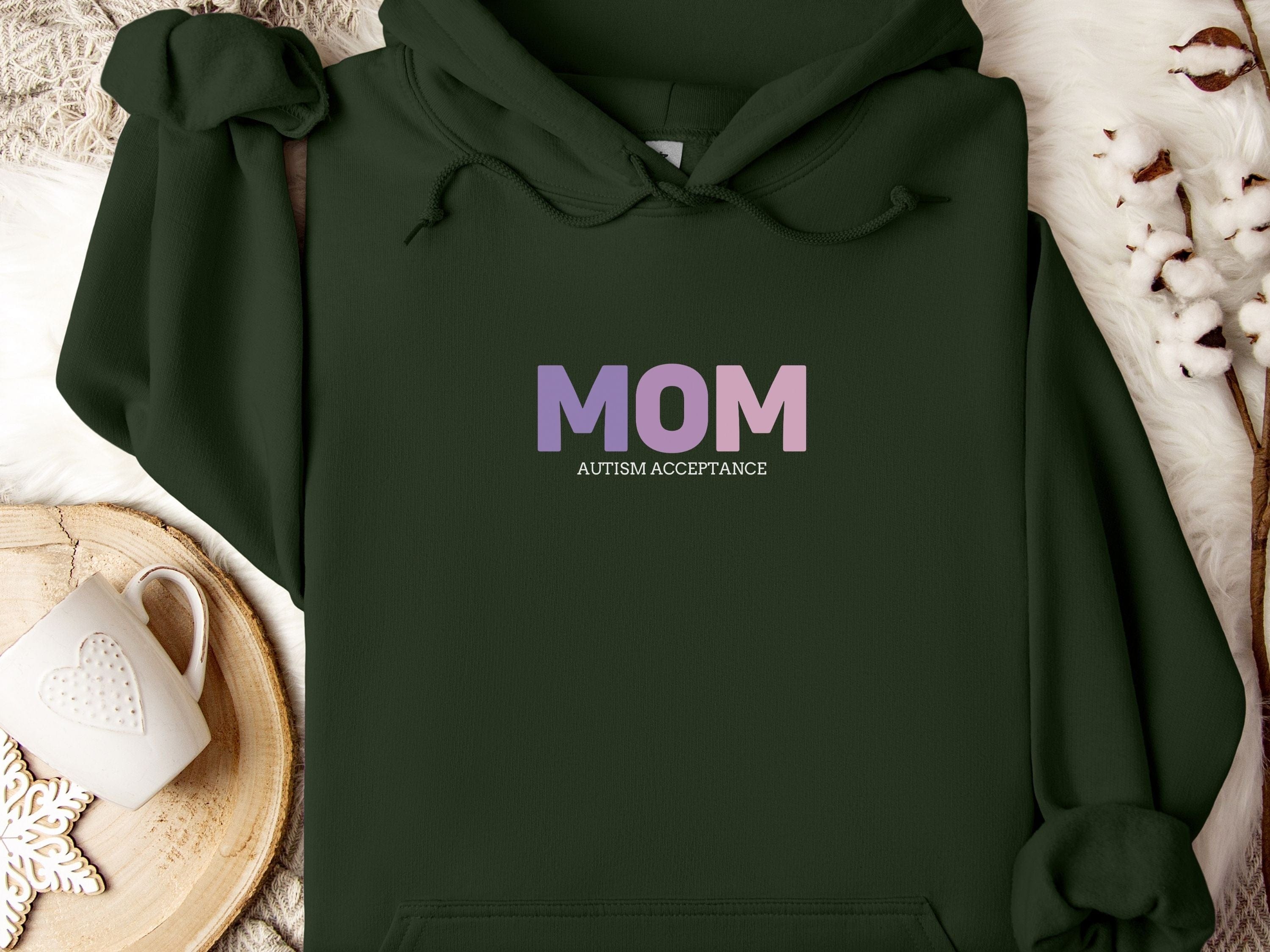 Autism Acceptance Mom Gradient Hoodie-Forest Green-Neurodiversity, ADHD & Autism Awareness & Acceptance Hoodie by Daily Bloom