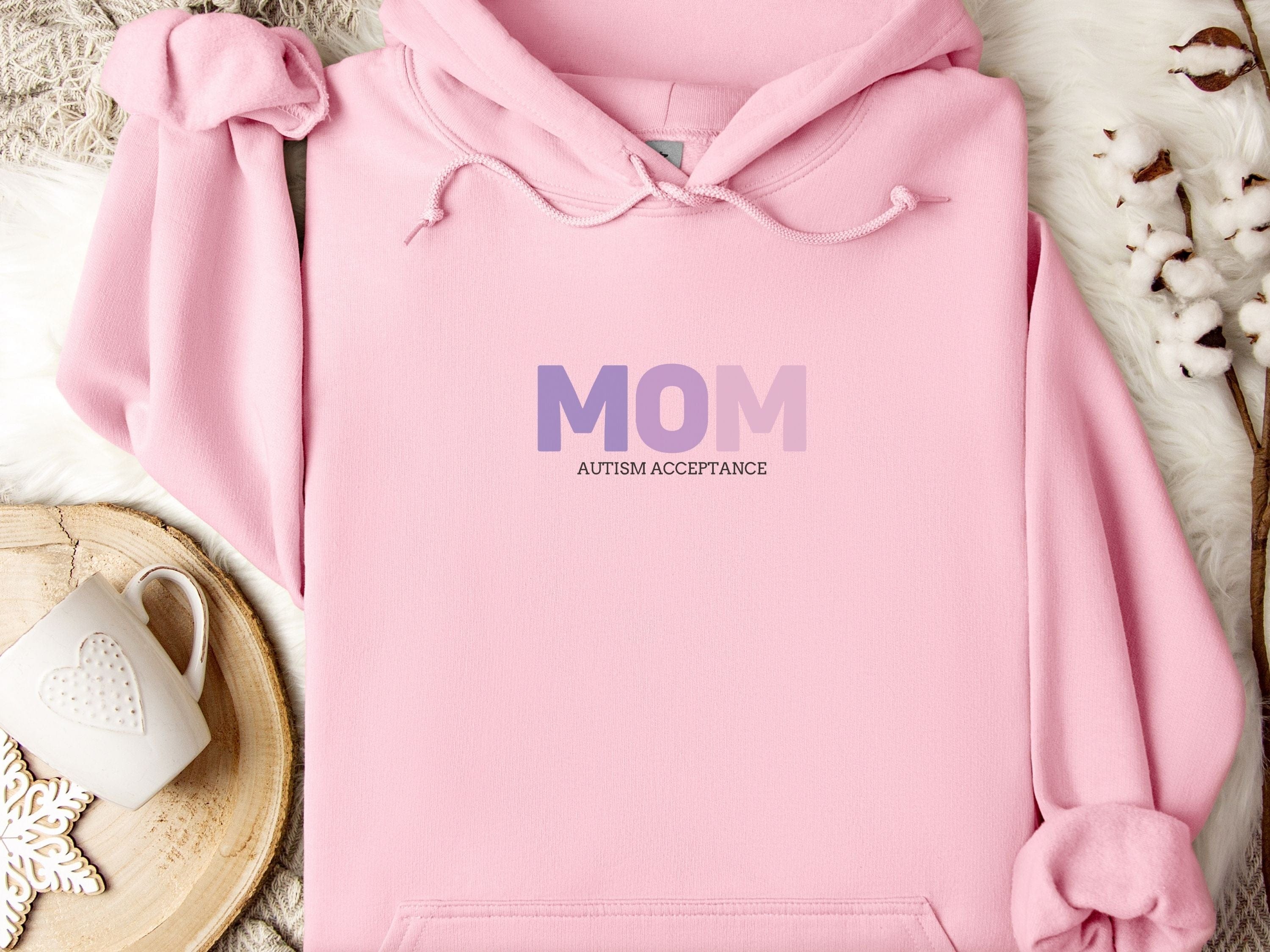 Autism Acceptance Mom Gradient Hoodie-Light Pink-Neurodiversity, ADHD & Autism Awareness & Acceptance Hoodie by Daily Bloom