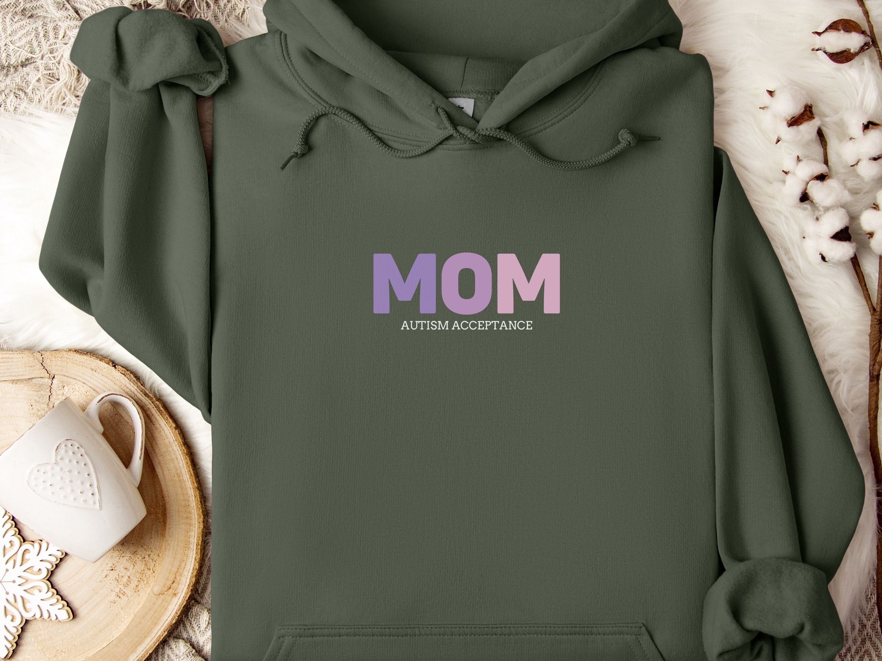 Autism Acceptance Mom Gradient Hoodie-Military Green-Neurodiversity, ADHD & Autism Awareness & Acceptance Hoodie by Daily Bloom