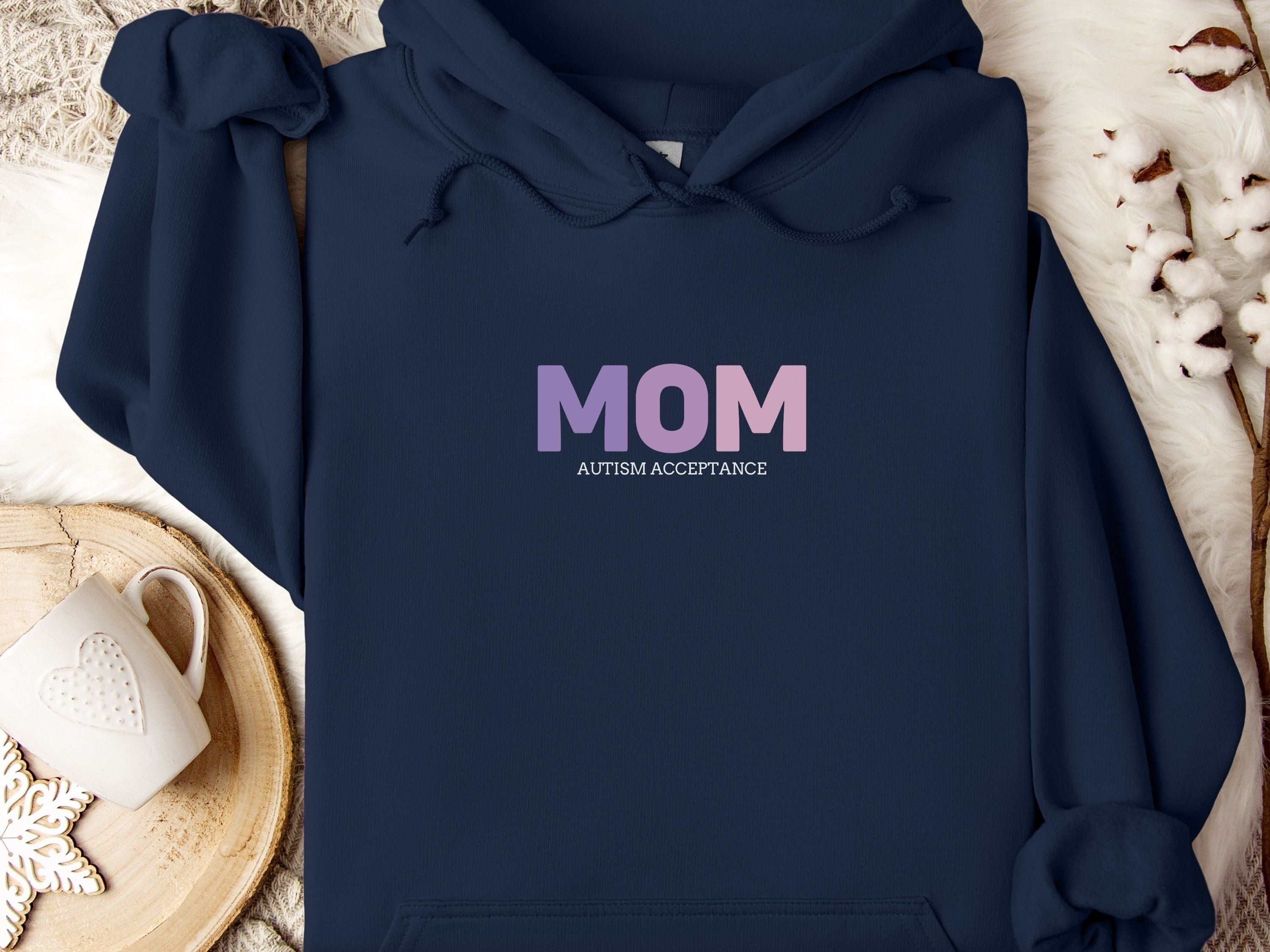 Autism Acceptance Mom Gradient Hoodie-Navy-Neurodiversity, ADHD & Autism Awareness & Acceptance Hoodie by Daily Bloom