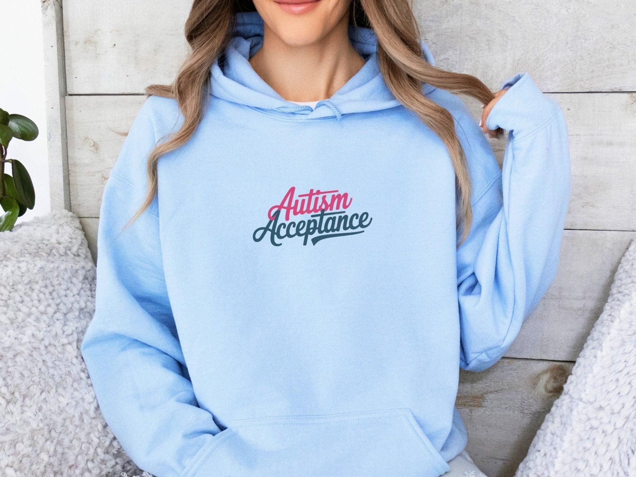 Autism Hoodie - Autism Acceptance Pink & Blue Script Hoodie - Daily Bloom