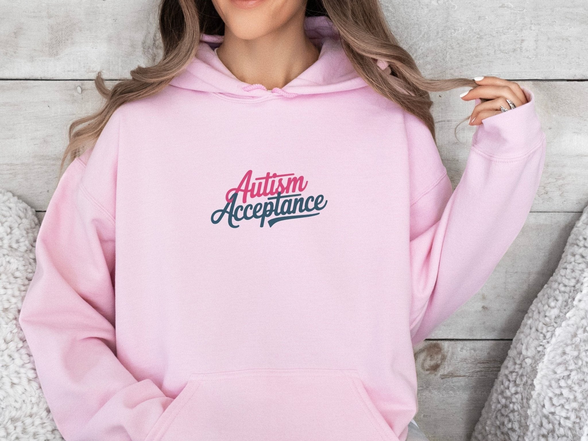 Autism Hoodie - Autism Acceptance Pink & Blue Script Hoodie - Daily Bloom
