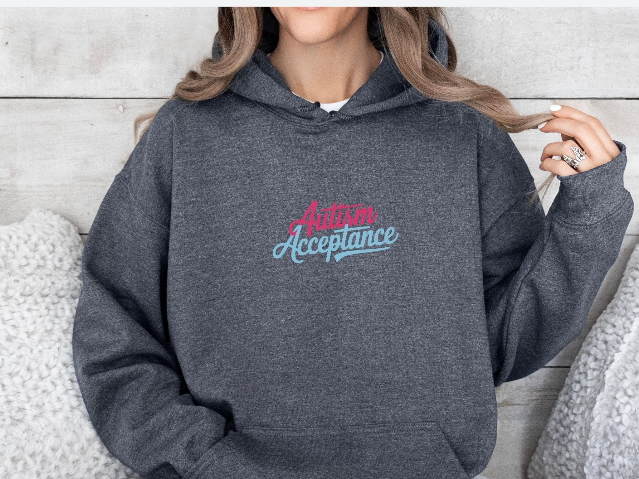 Autism Hoodie - Autism Acceptance Pink & Blue Script Hoodie - Daily Bloom