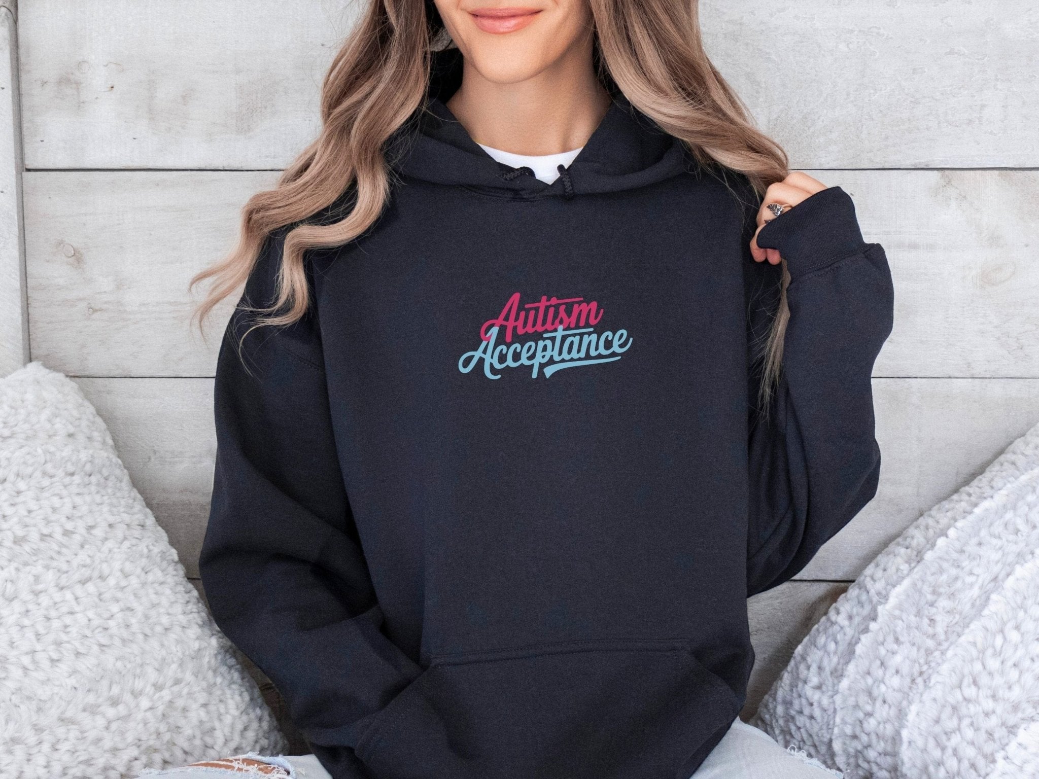 Autism Hoodie - Autism Acceptance Pink & Blue Script Hoodie - Daily Bloom