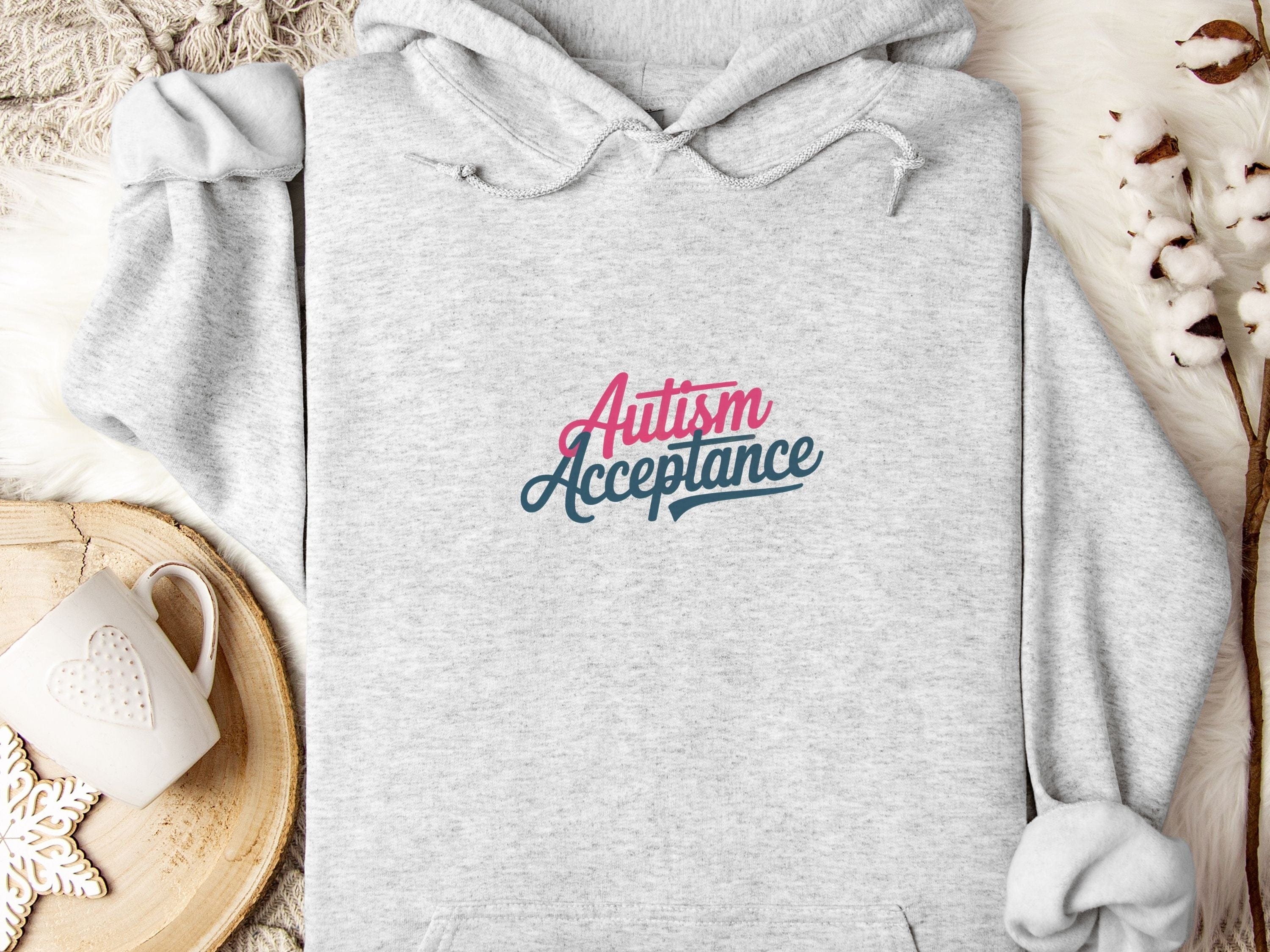 Autism Acceptance Pink & Blue Script Hoodie-Ash-Neurodiversity, ADHD & Autism Awareness & Acceptance Hoodie by Daily Bloom
