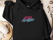 Autism Acceptance Pink & Blue Script Hoodie-Black-Neurodiversity, ADHD & Autism Awareness & Acceptance Hoodie by Daily Bloom